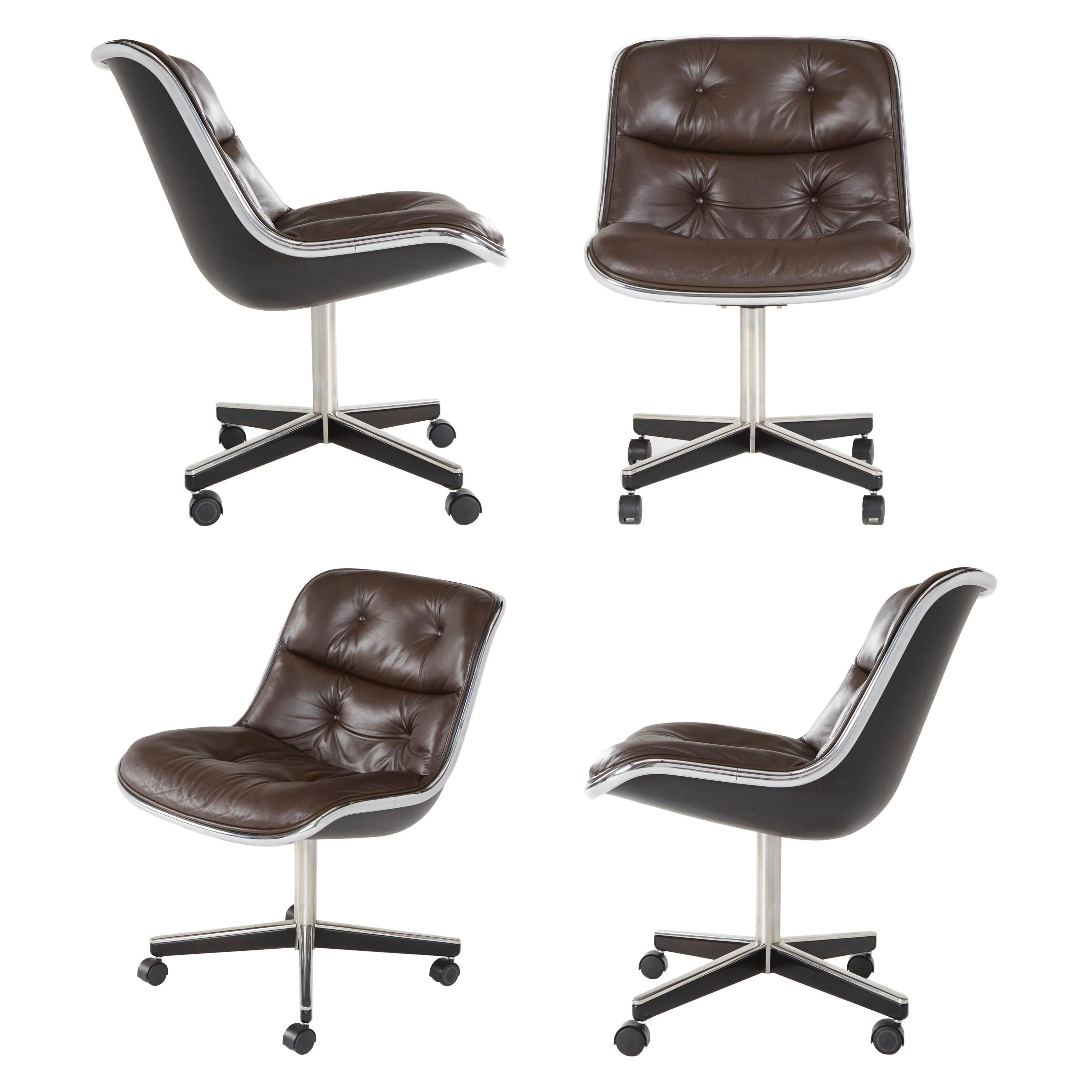 Set of Four Leather Executive Chairs by Charles Pollock for Knoll Int'l, 1974