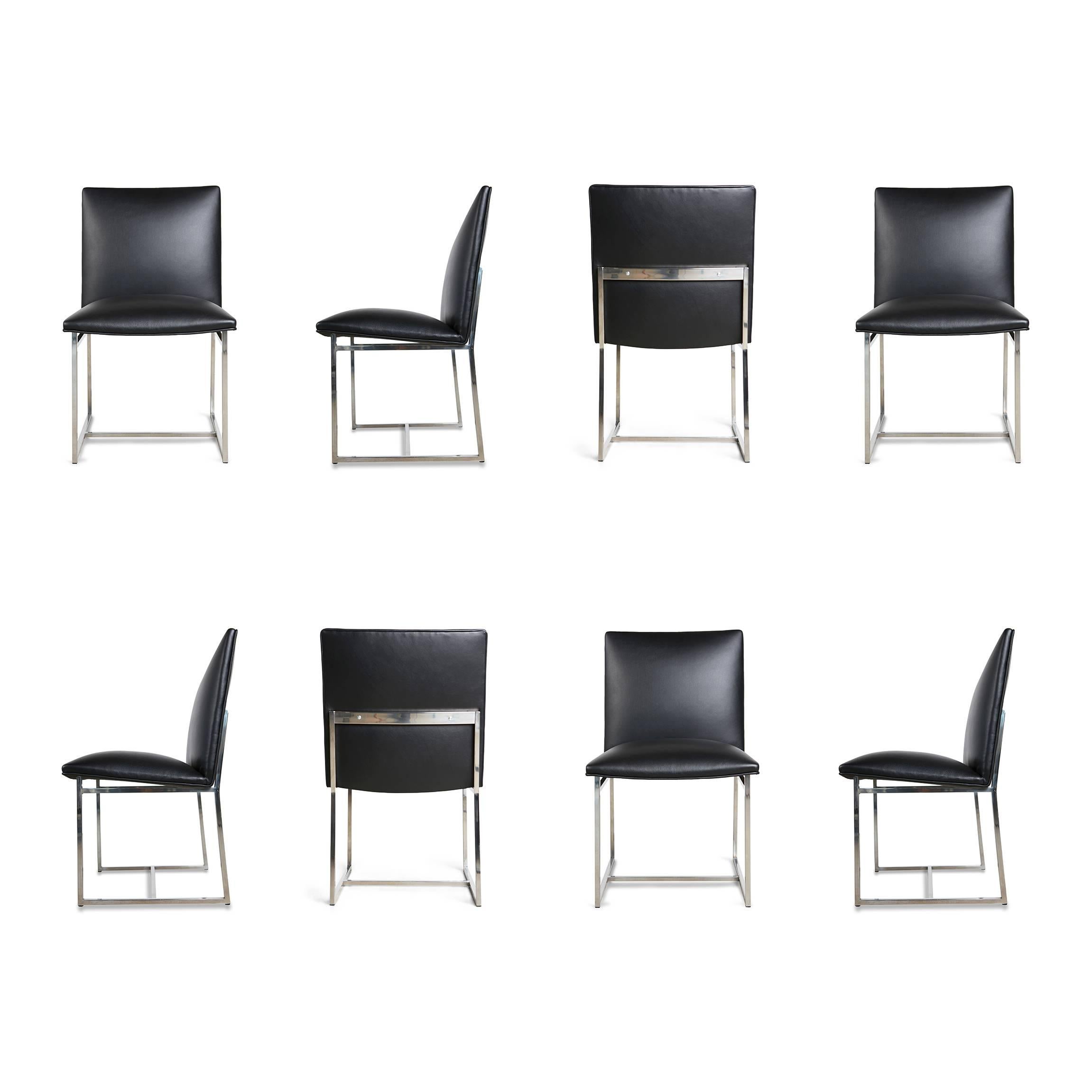 Set Milo Baughman 8 Dining Chairs Reupholstered in Edelman Leather, circa 1970