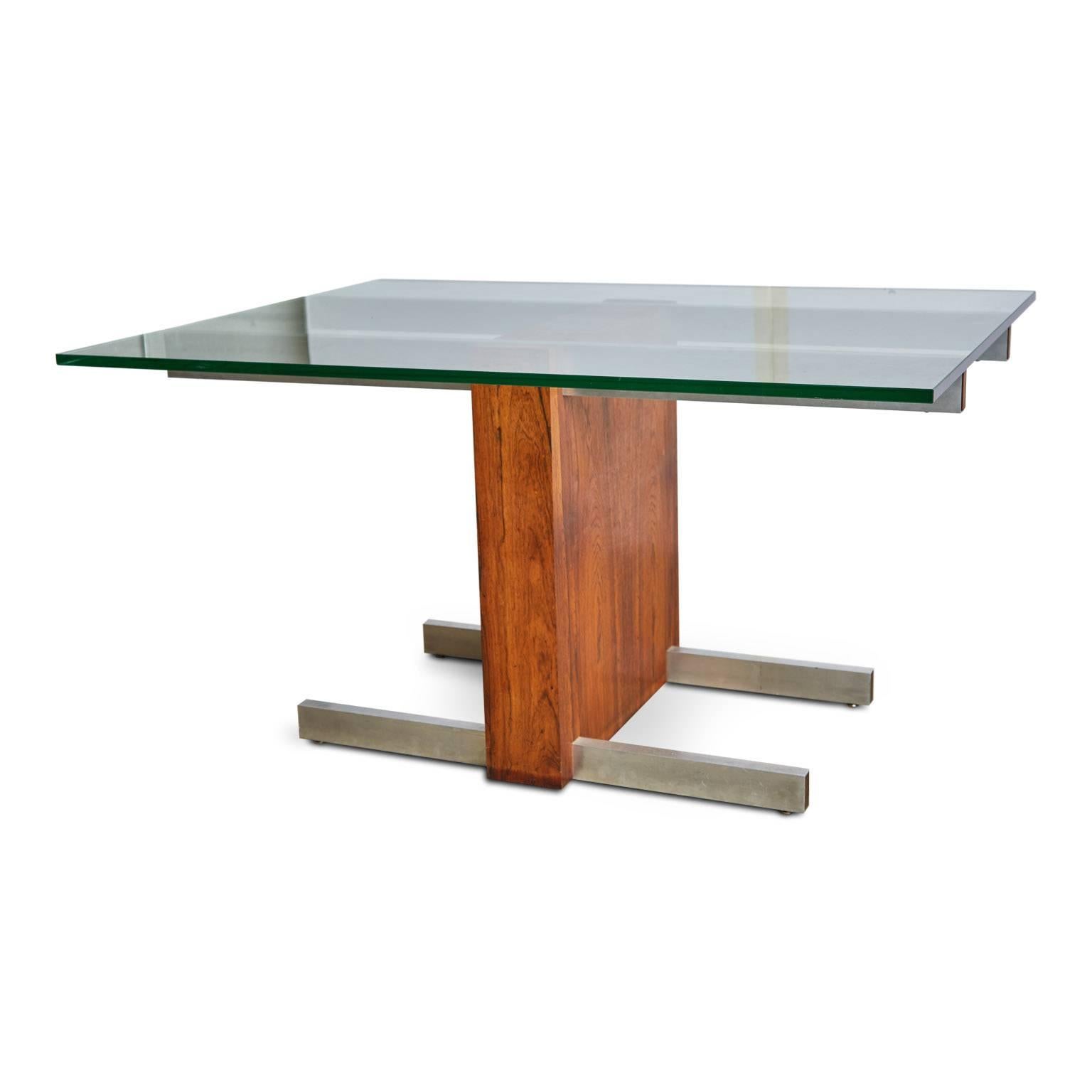 Late 20th Century Vladimir Kagan Rosewood, Chrome and Glass Extension Dining Table, circa 1970