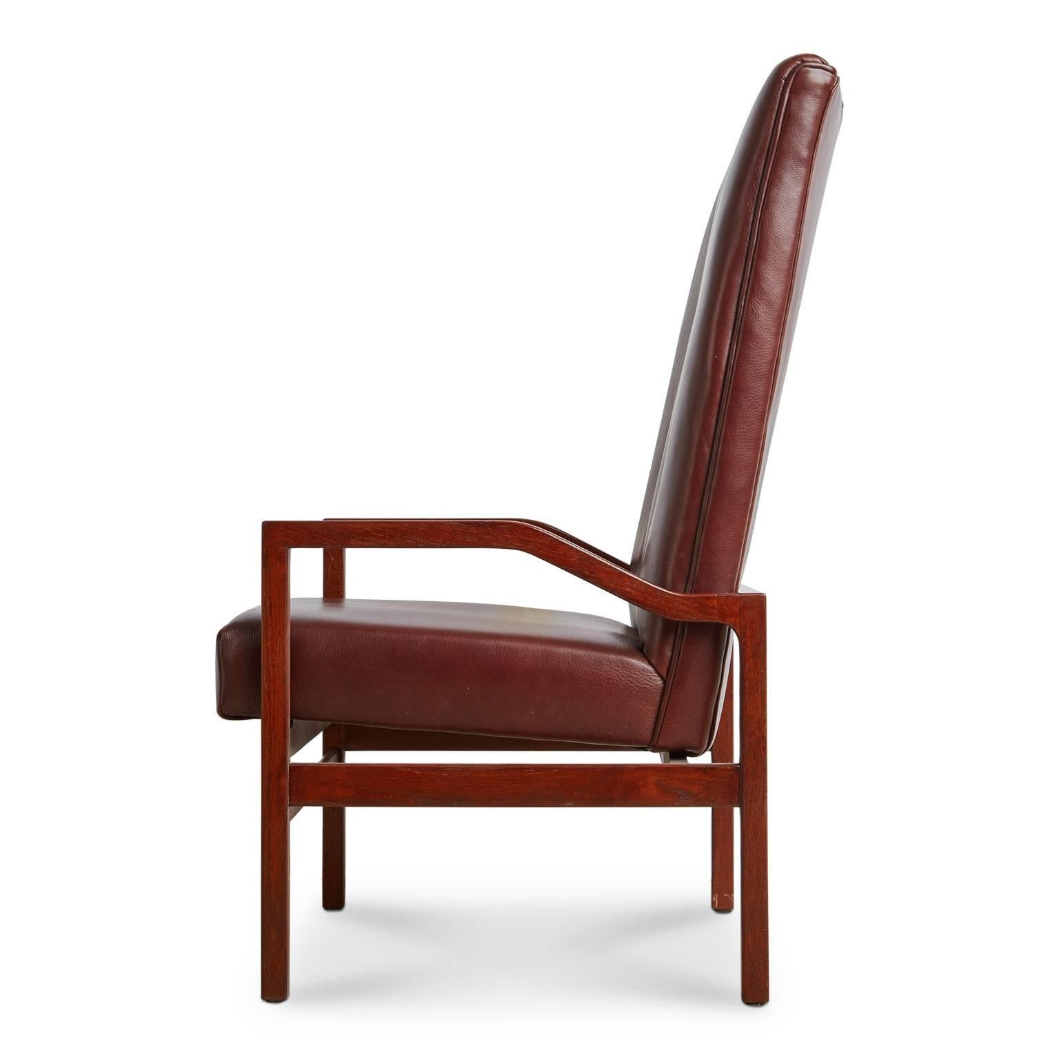 Mid-Century Modern Danish Teak and Tufted Leather Pair of Armchairs, circa 1960
