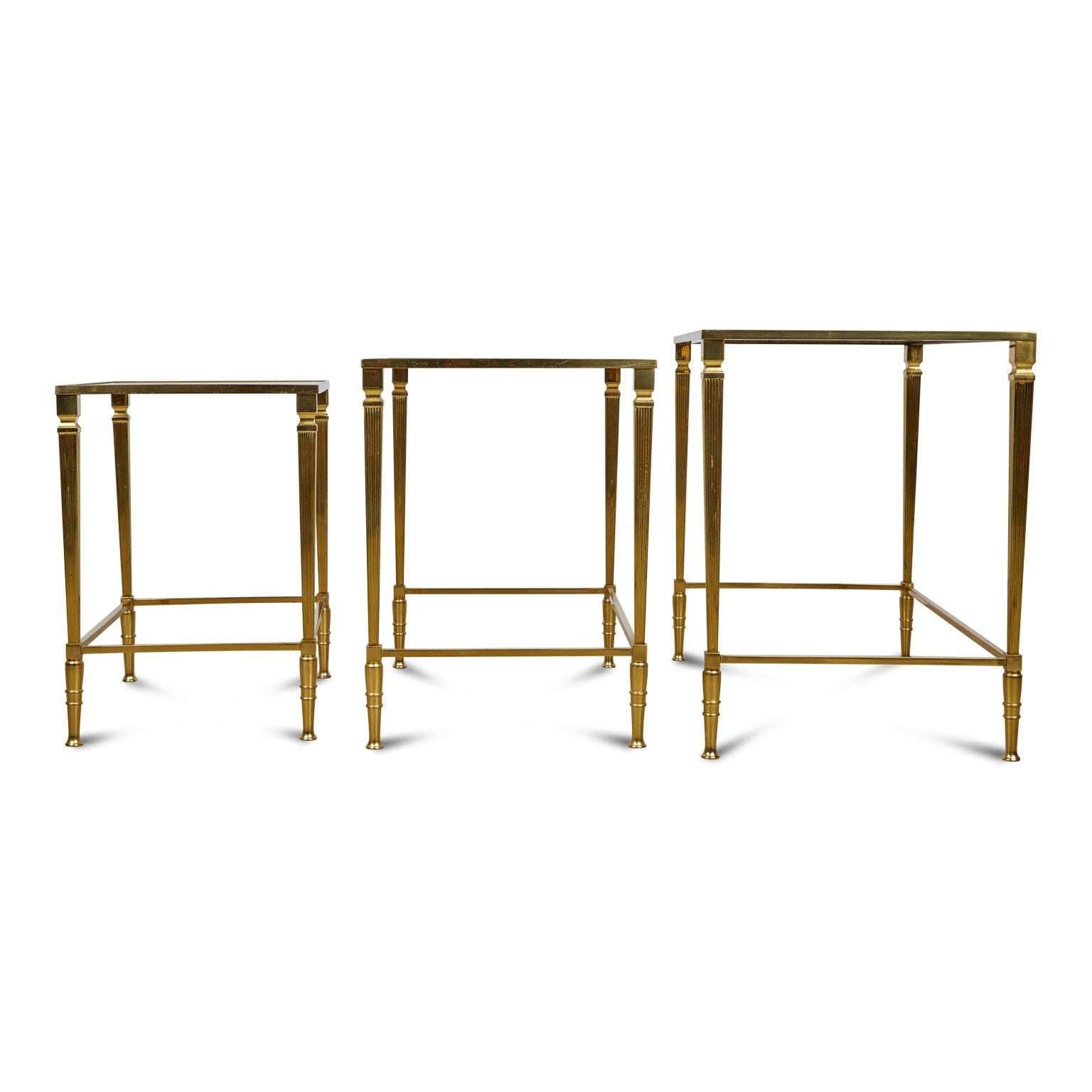 Italian Brass Nesting Tables, Set of Three, circa 1950 In Excellent Condition In Los Angeles, CA