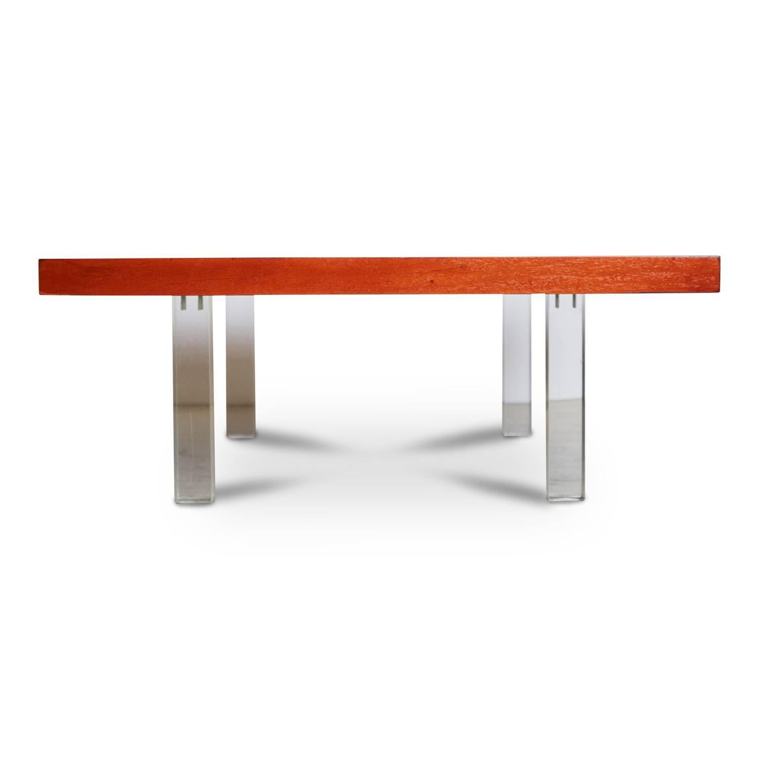 Mid-Century Modern Milo Baughman for Directional Walnut and Lucite Coffee Table, 1960s, Restored