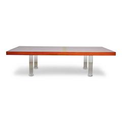 Milo Baughman for Directional Walnut and Lucite Coffee Table, 1960s, Restored
