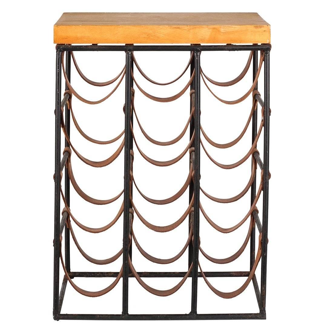 Iron and Leather Wine Rack with Butcher Block Top by Arthur Umanoff