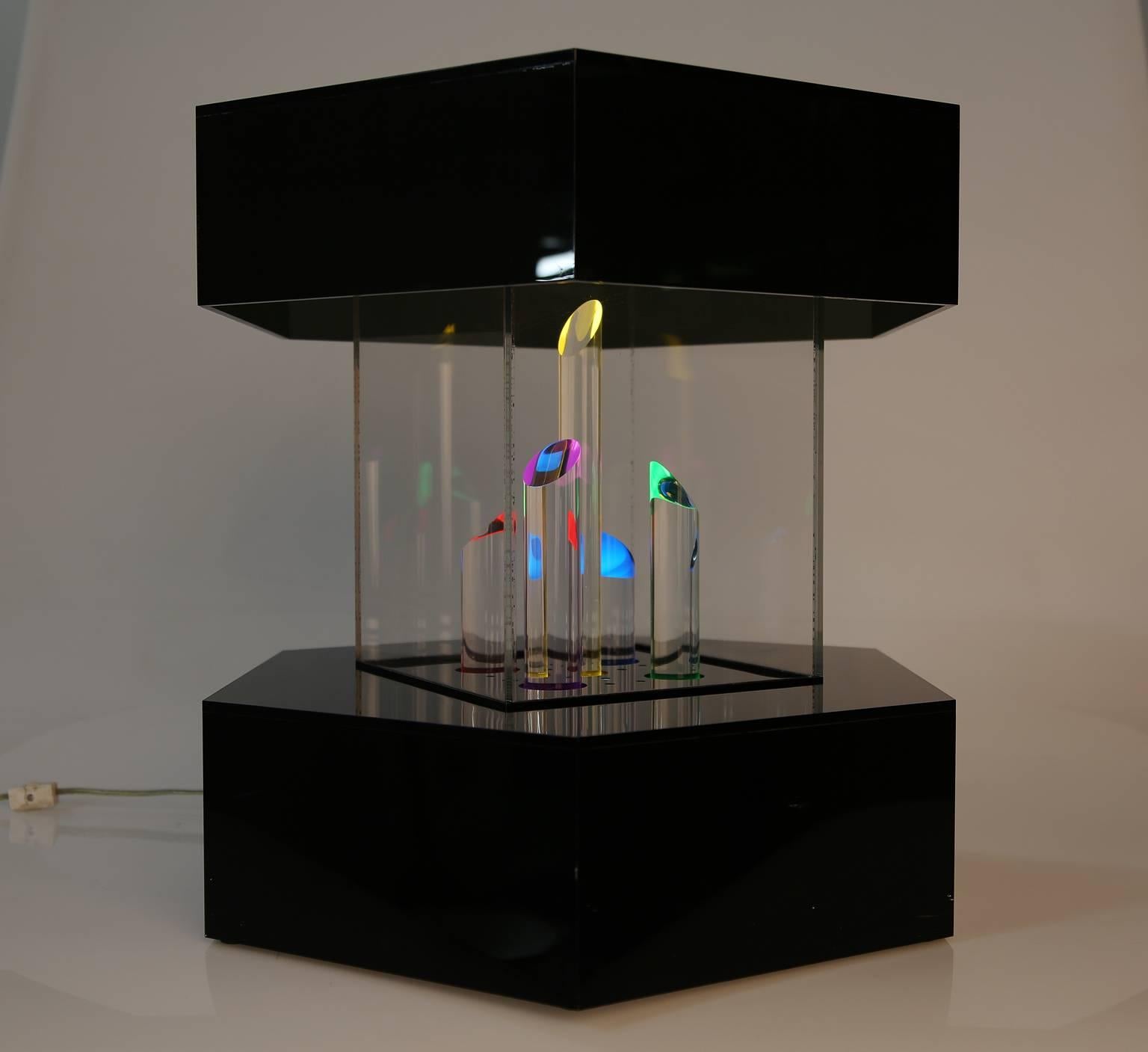 Mid-Century Modern Illuminated Light Sculpture Side Table, circa 1970, Signed