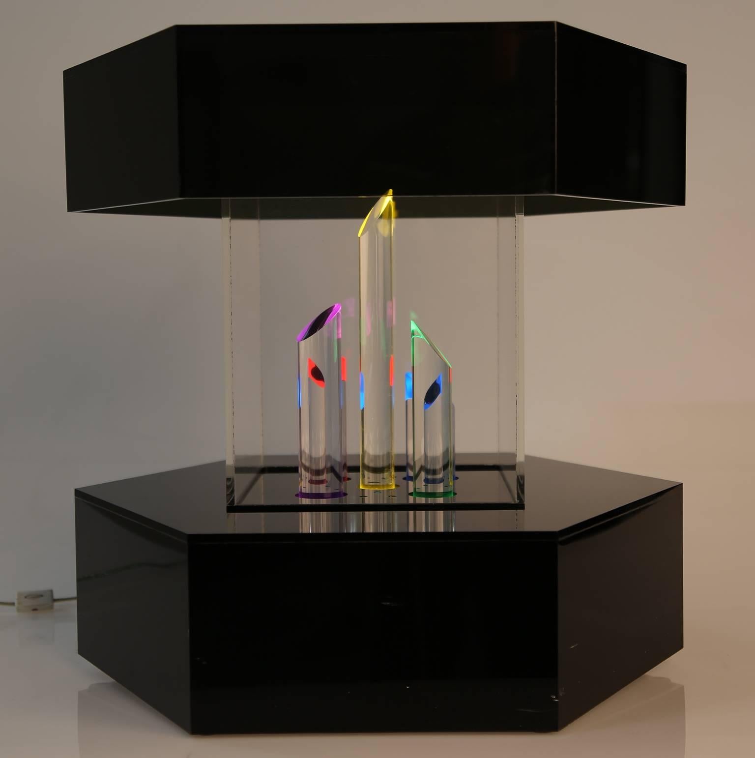 Late 20th Century Illuminated Light Sculpture Side Table, circa 1970, Signed