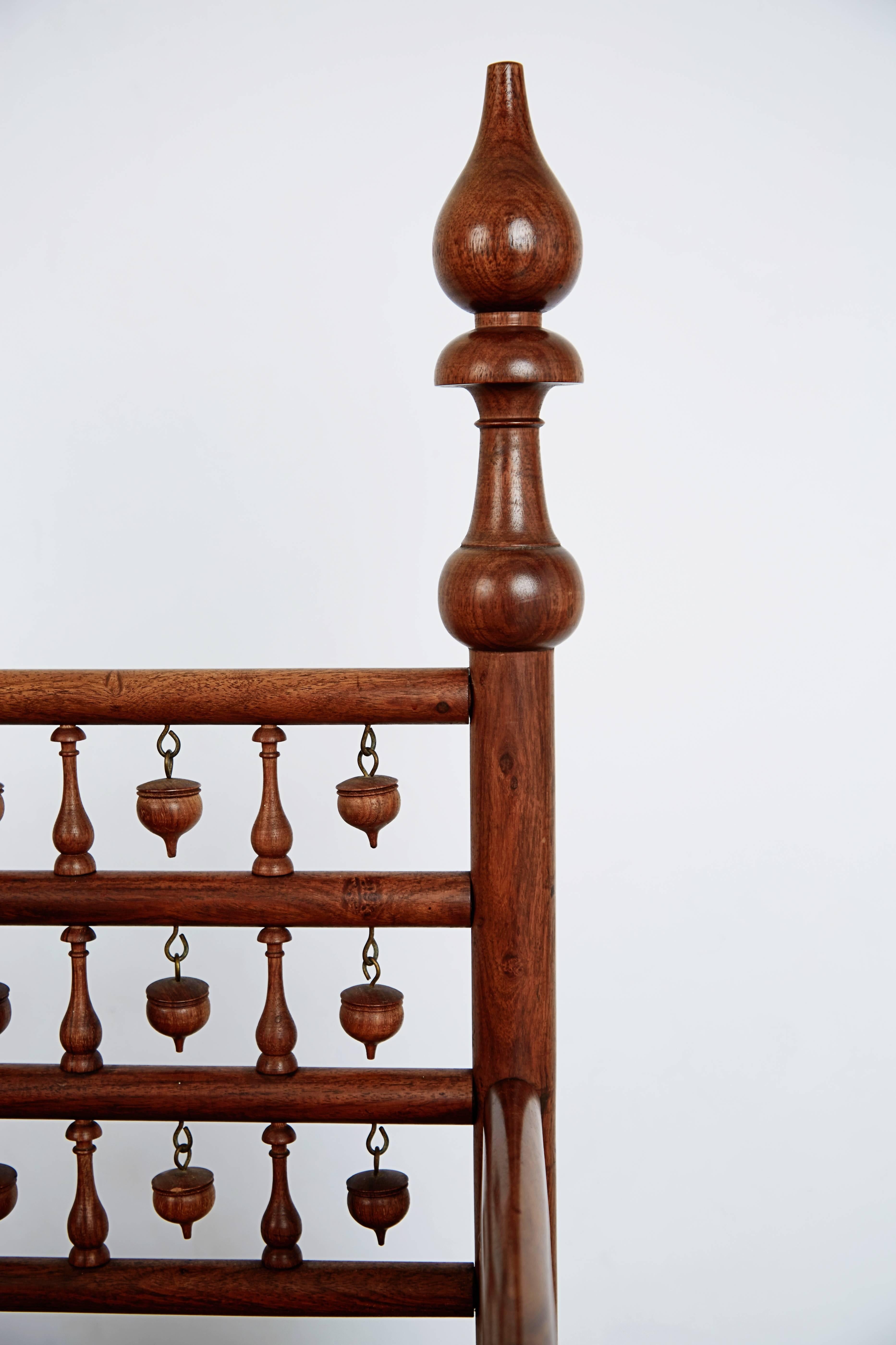 Mid-20th Century Pair of Moroccan Teak Rush Seat Throne Armchairs, circa 1960