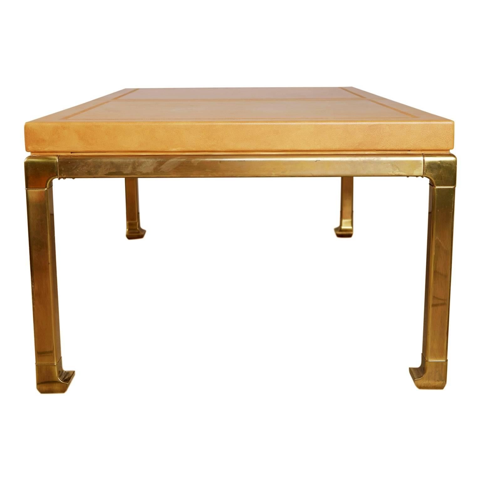 Custom Mastercraft Lacquered Faux Ostrich Skin & Brass Expandable Dining Table  2