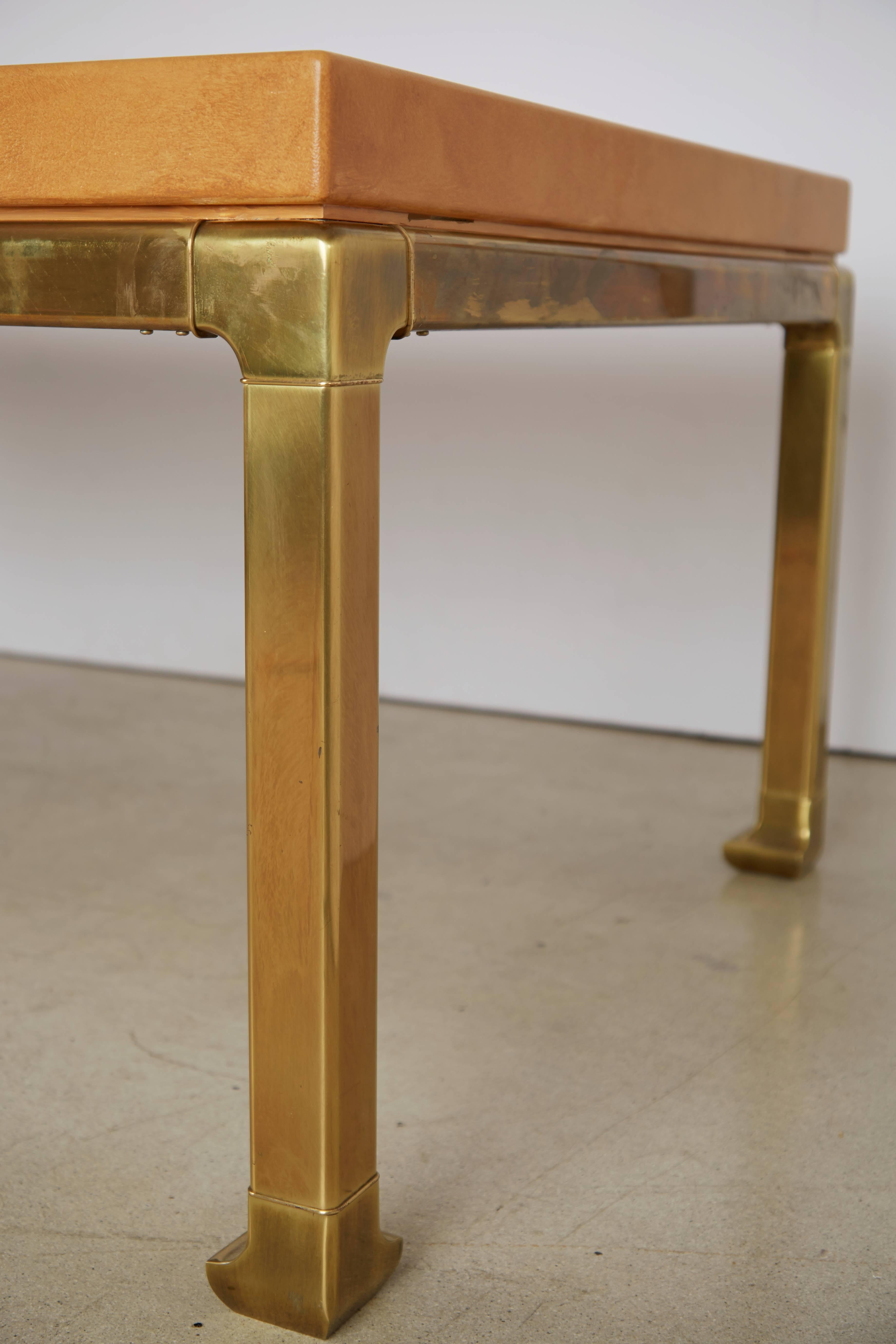 Custom Mastercraft Lacquered Faux Ostrich Skin & Brass Expandable Dining Table  3