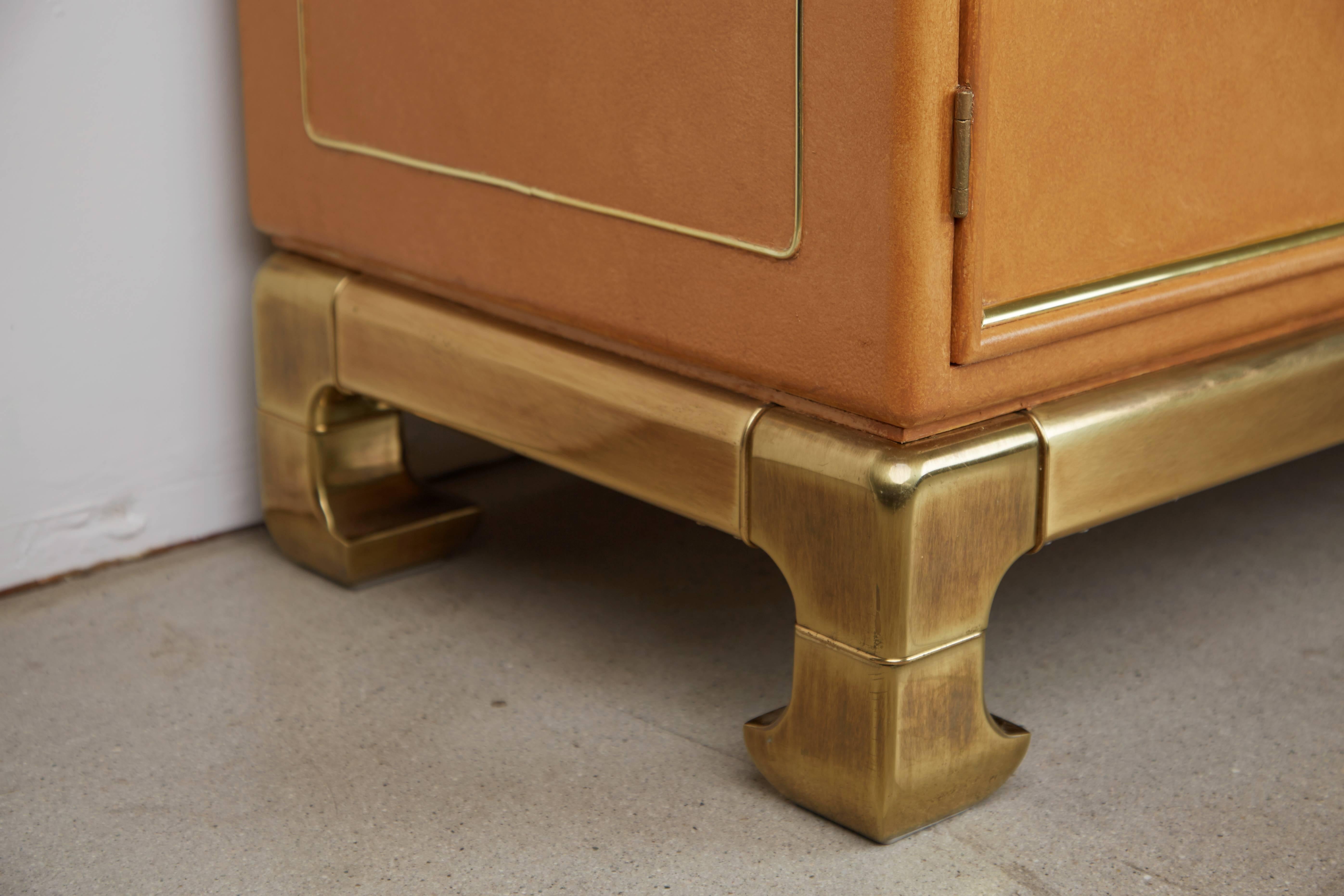 Late 20th Century Mastercraft Lacquered Faux Ostrich Skin & Brass Credenza, circa 1970