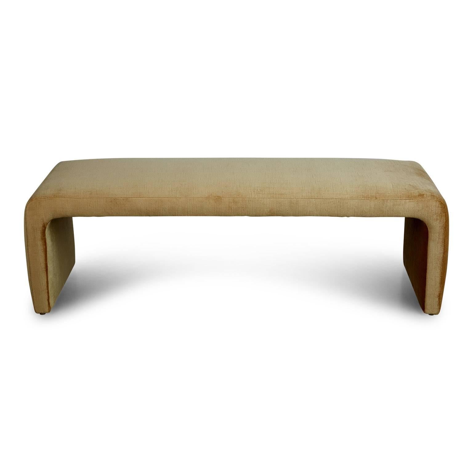 Late 20th Century Modern Waterfall Benches Newly Upholstered in Schumacher Gold Velvet