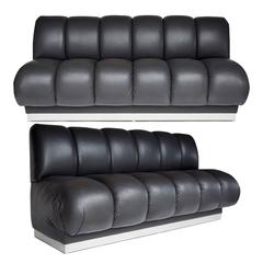 Used Custom Leather Channel Tufted Banquettes by Steve Chase, Pair Available