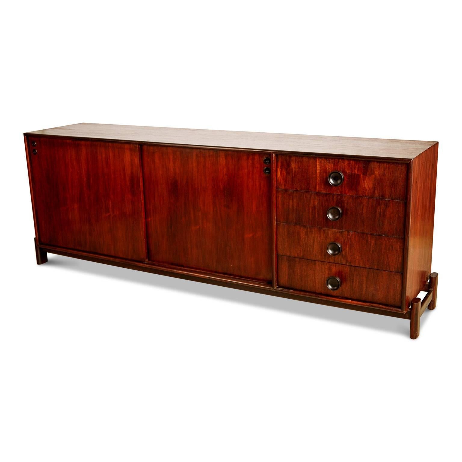 Brazilian Carlo Hauner for Forma Brazil Large Rosewood Credenza on Plinth Base, circa 1960