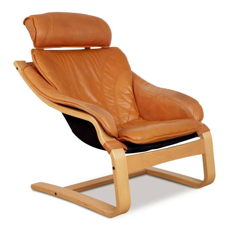 Pair of Leather Danish Modern Bentwood Lounge Chairs, circa 1970 at 1stDibs