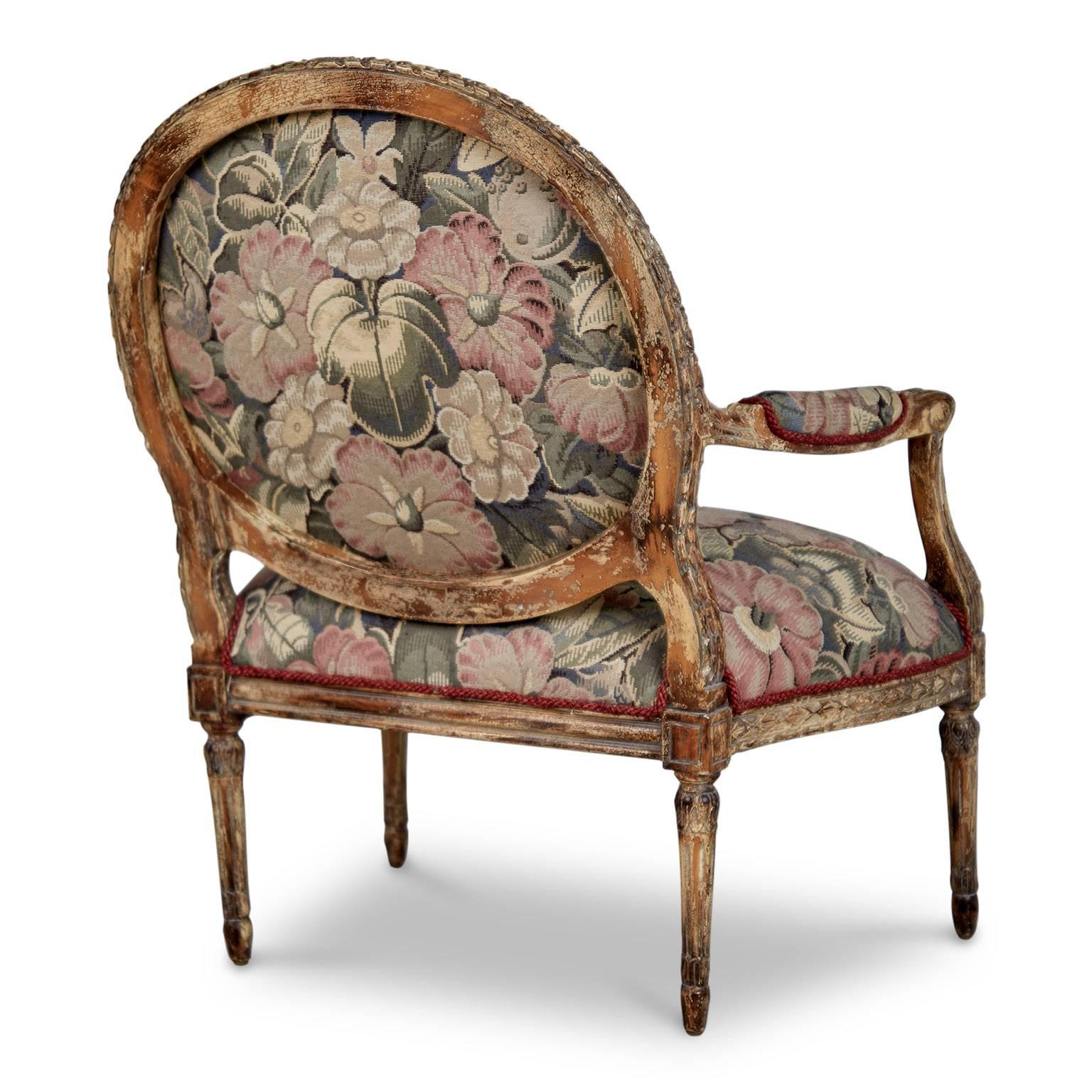 18th Century Pair of Louis XVI Style Armchairs with Tapestry Floral Fabric *MOVING SALE*