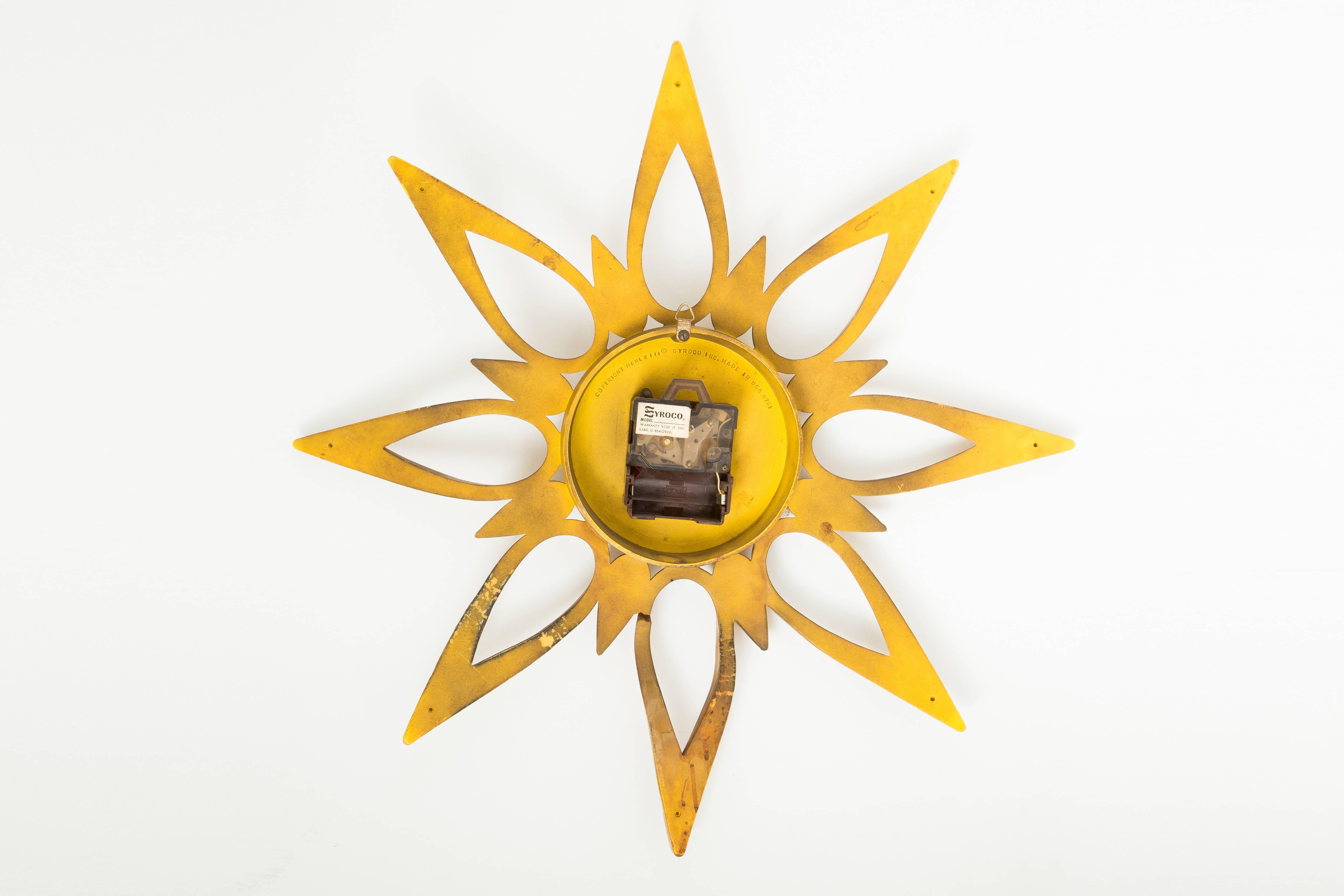 Molded Syroco Wood Sunburst Clock, circa 1950