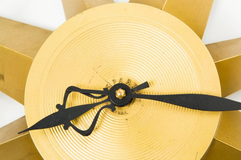 Spartus Starburst Clock with Circular Detail and Brass Spheres, circa