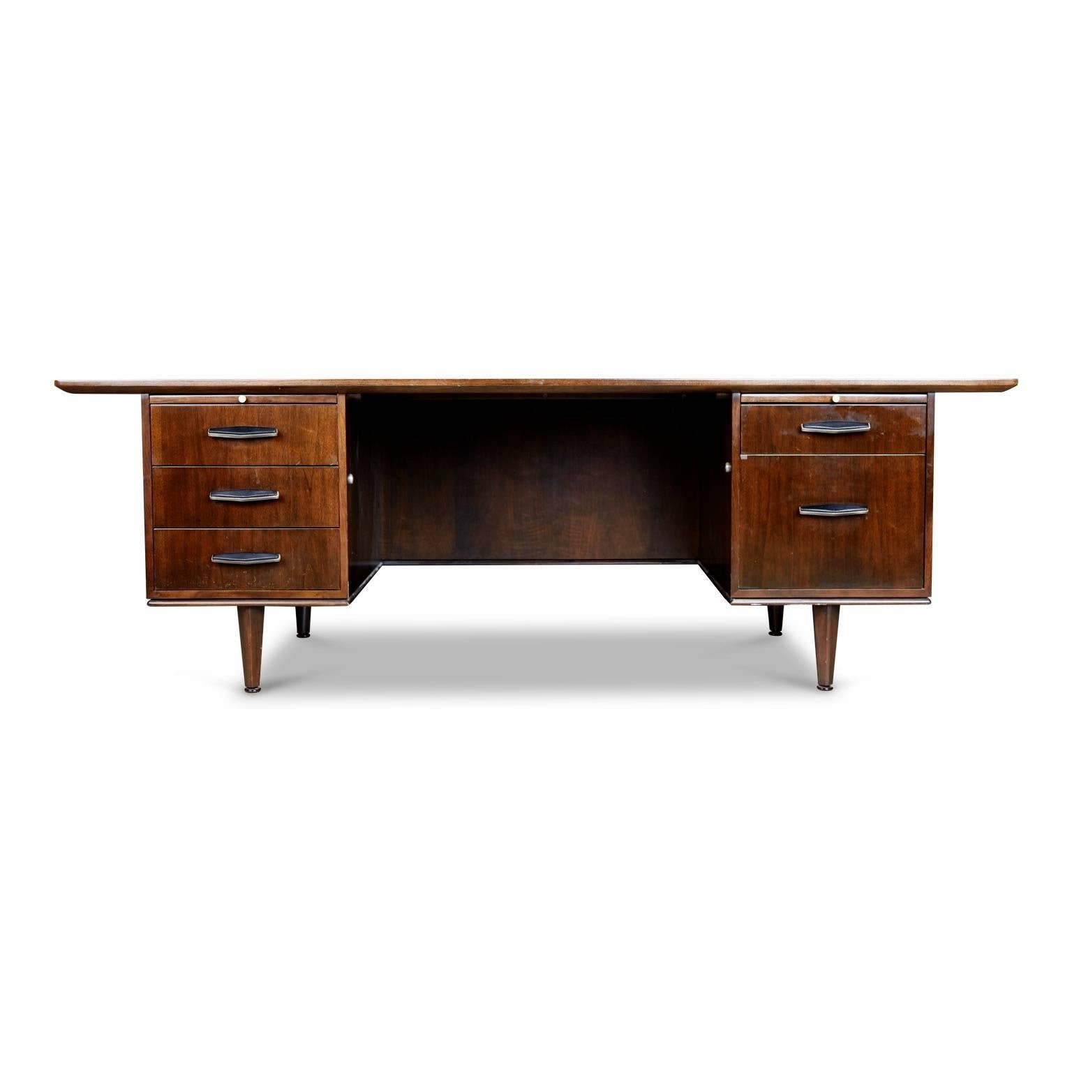 Mid-Century Modern Large Executive Desk with Carved Reliefs by Maurice Bailey for Monteverdi-Young