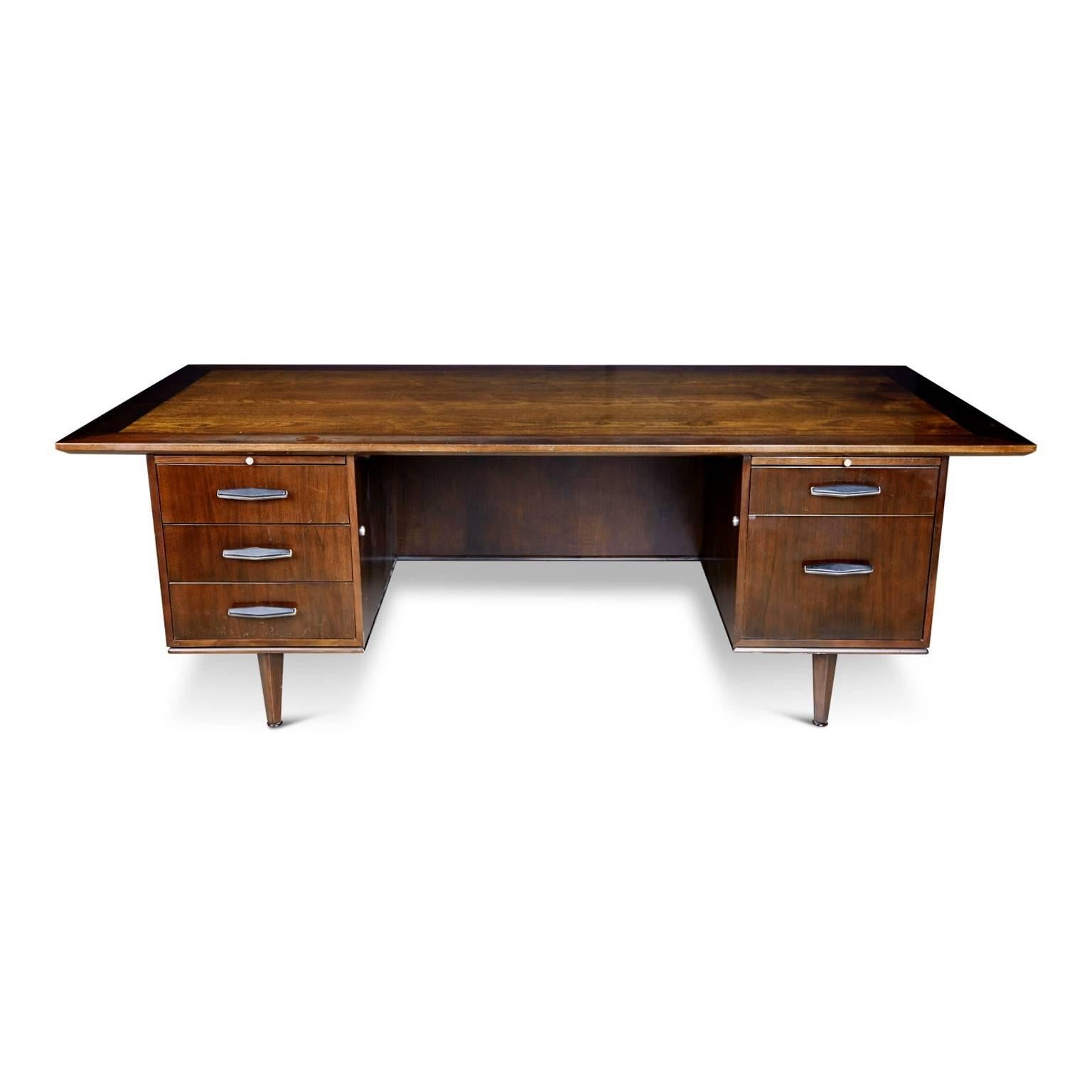 American Large Executive Desk with Carved Reliefs by Maurice Bailey for Monteverdi-Young