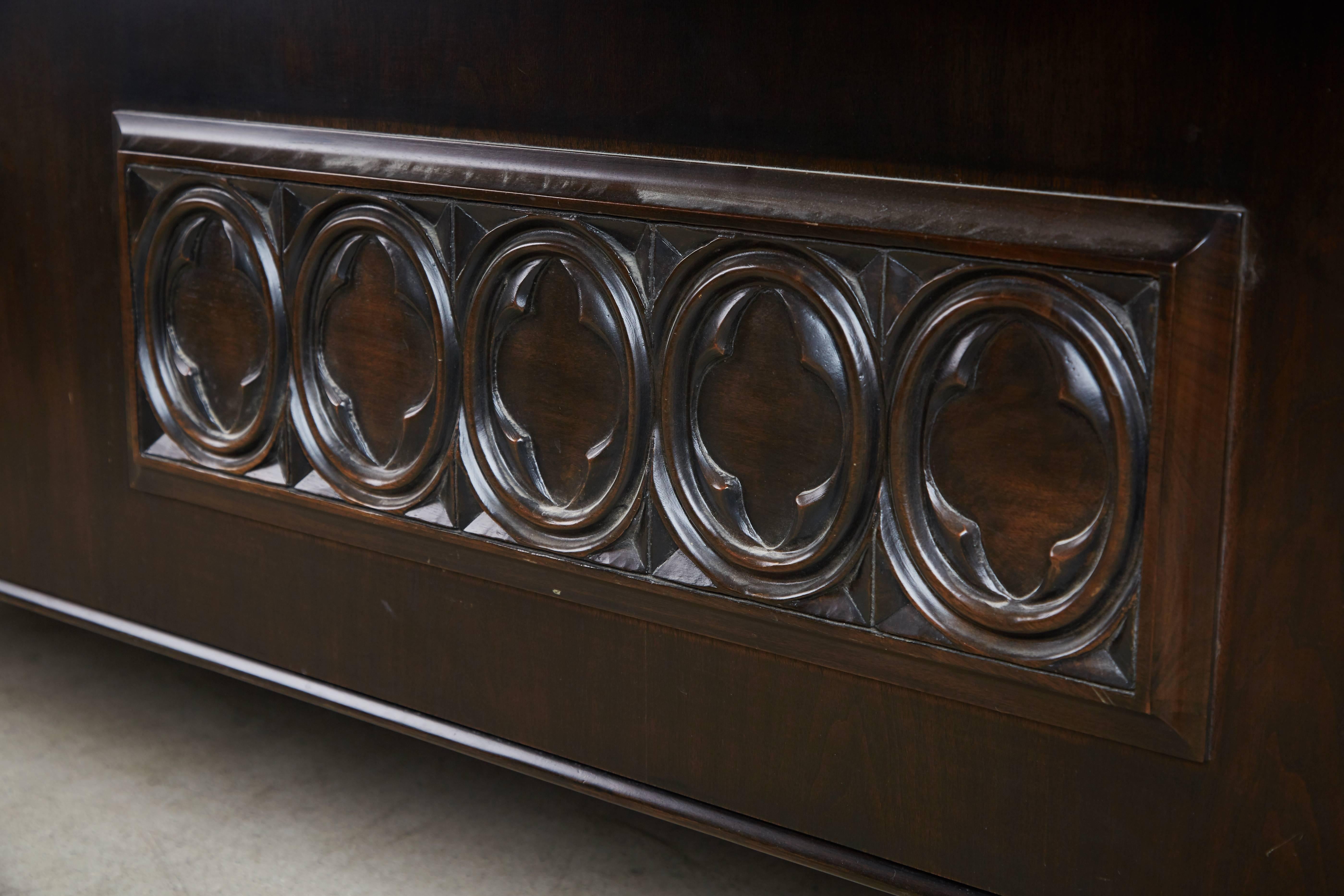 Large Executive Desk with Carved Reliefs by Maurice Bailey for Monteverdi-Young 1