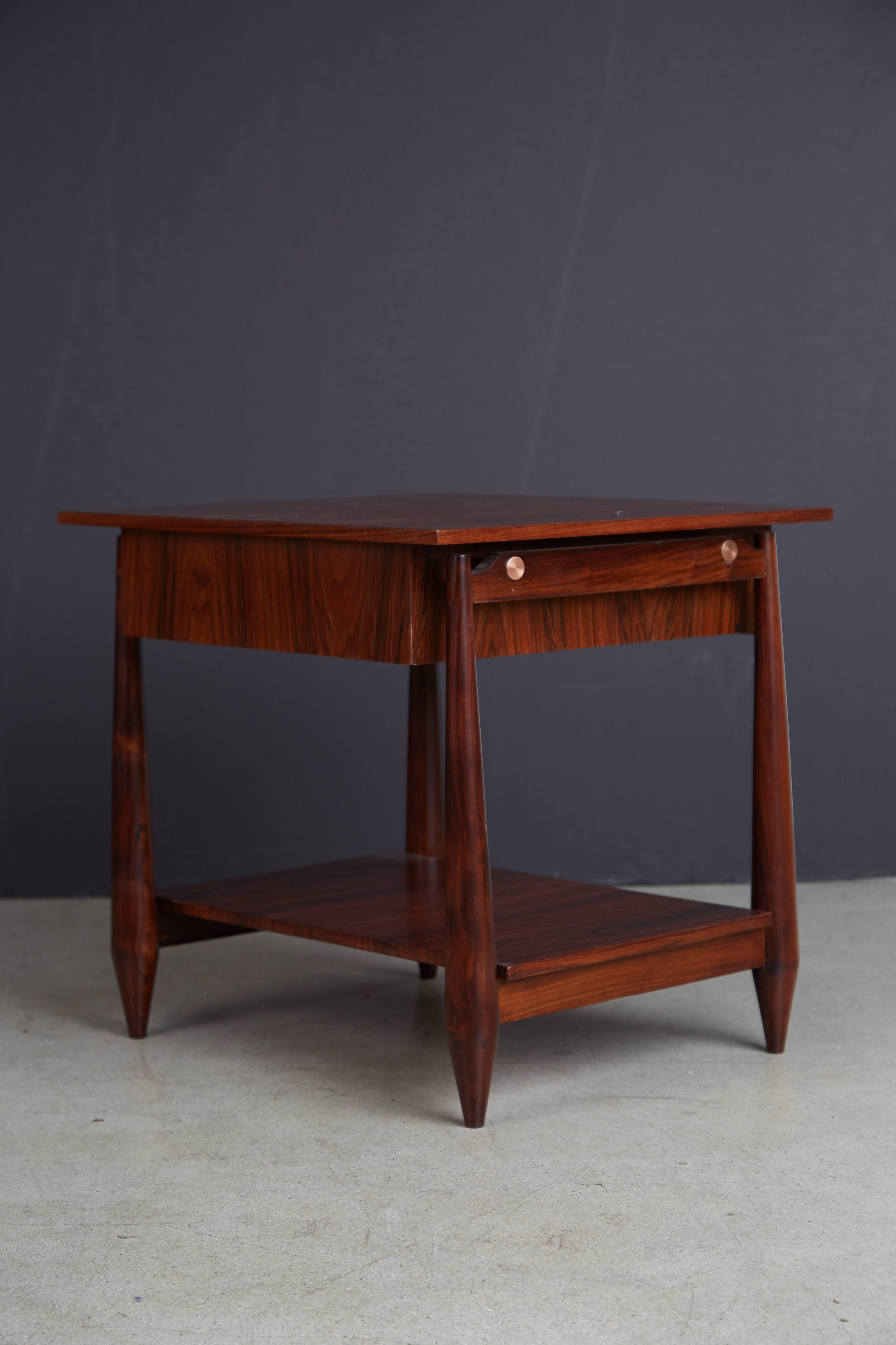 Mid-20th Century Floating Drawer Nightstands with Sculptural Legs in Brazilian Rosewood, Pair