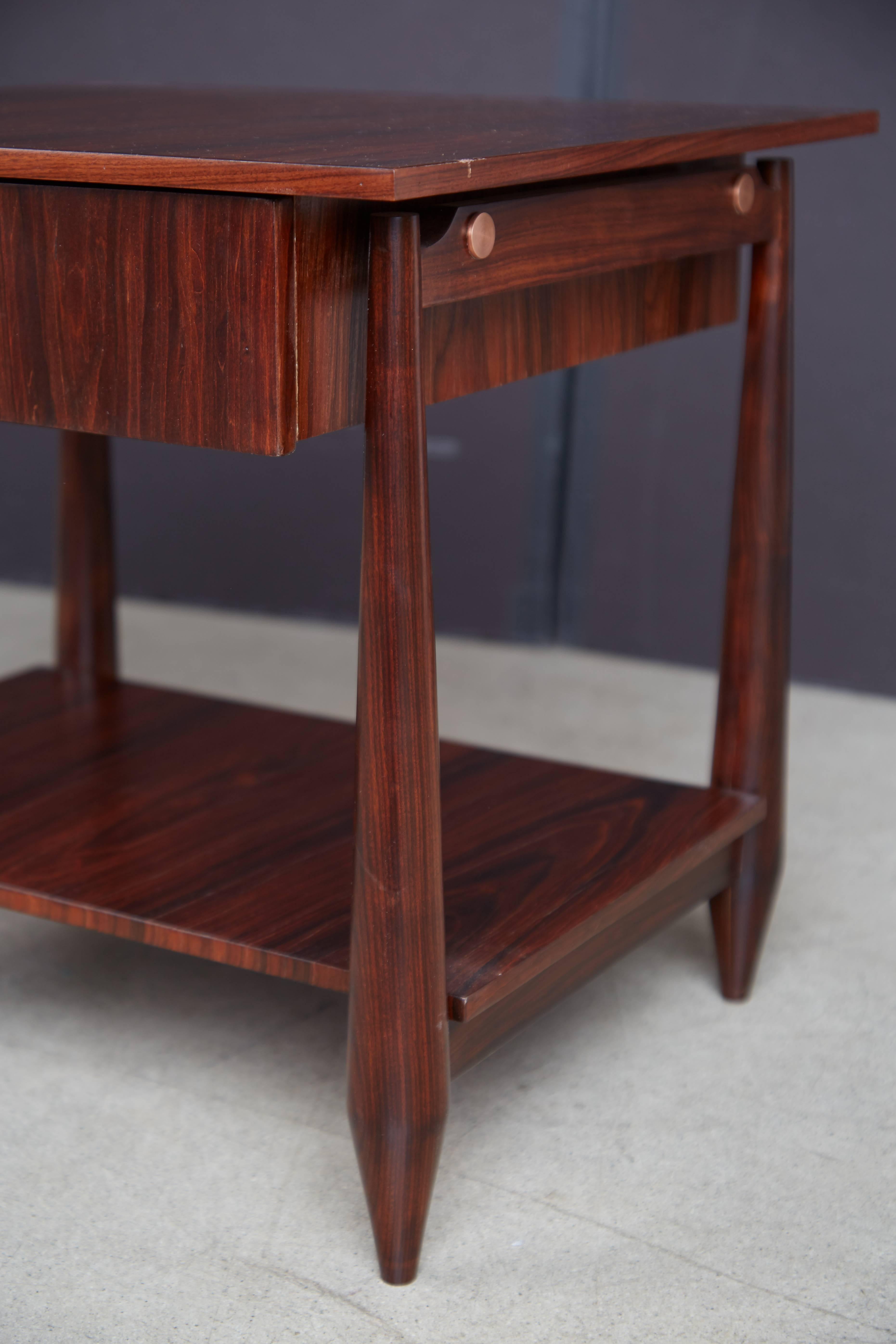 Floating Drawer Nightstands with Sculptural Legs in Brazilian Rosewood, Pair 1