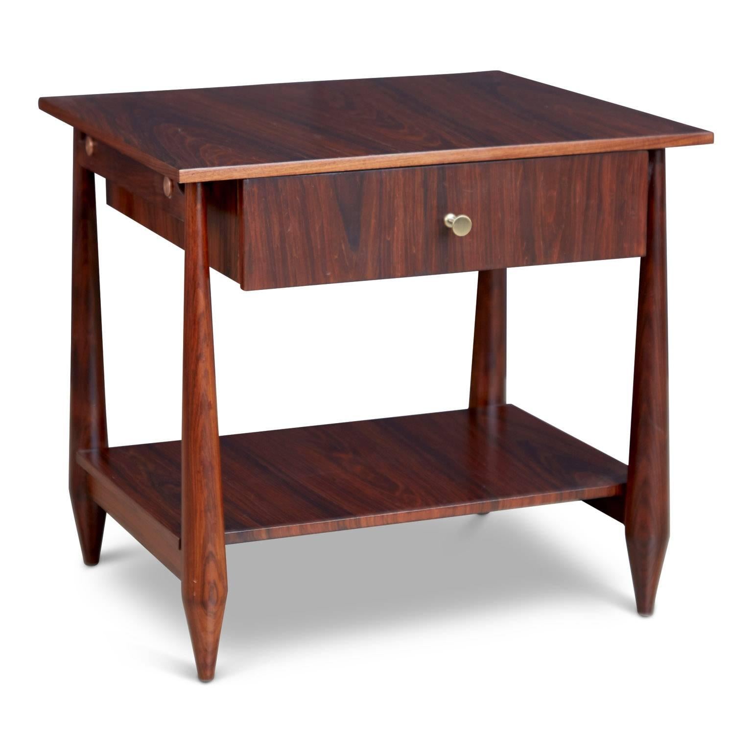 Mid-Century Modern Floating Drawer Nightstands with Sculptural Legs in Brazilian Rosewood, Pair