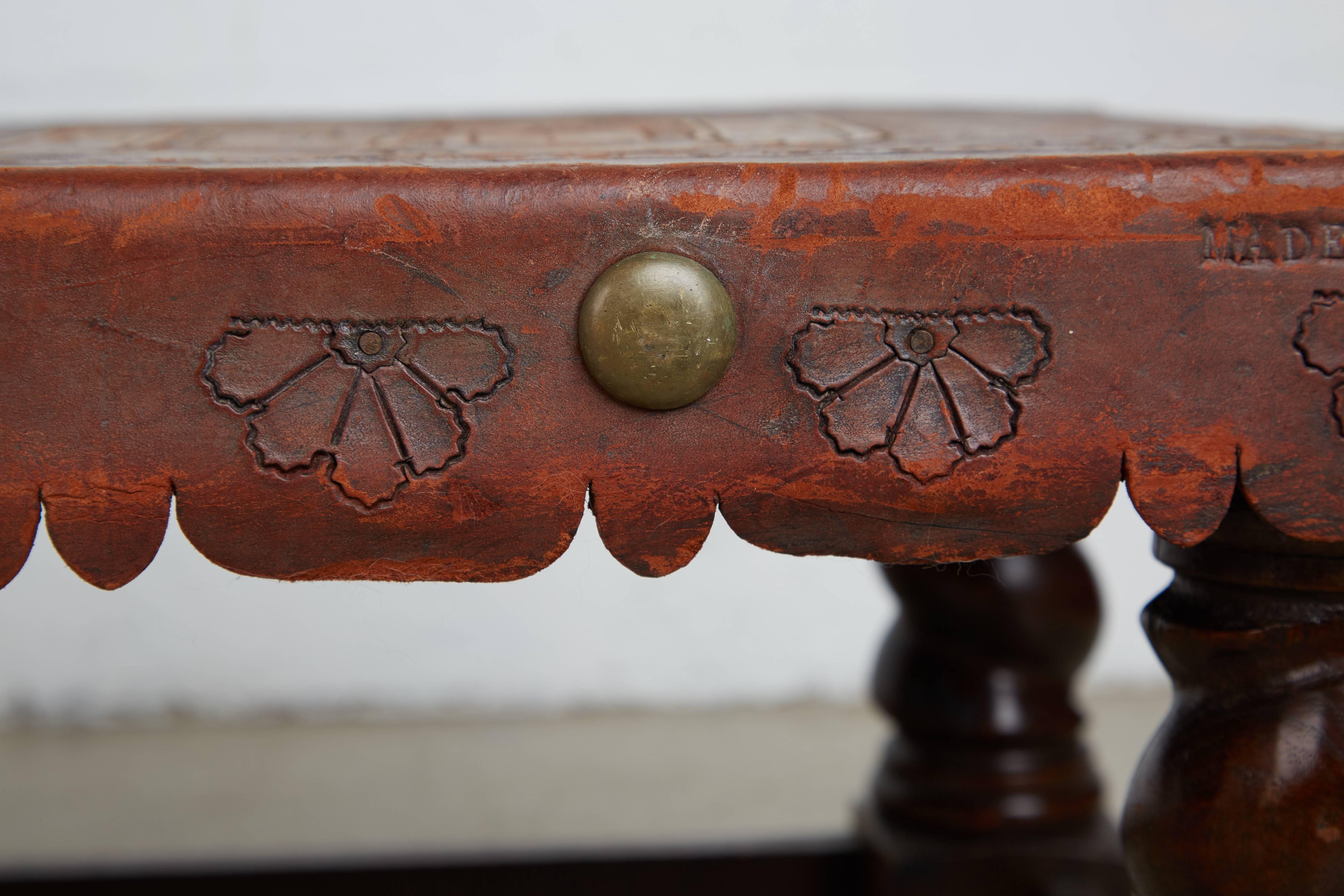 Spanish Colonial Tooled Leather Peruvian Bench or Coffee Table