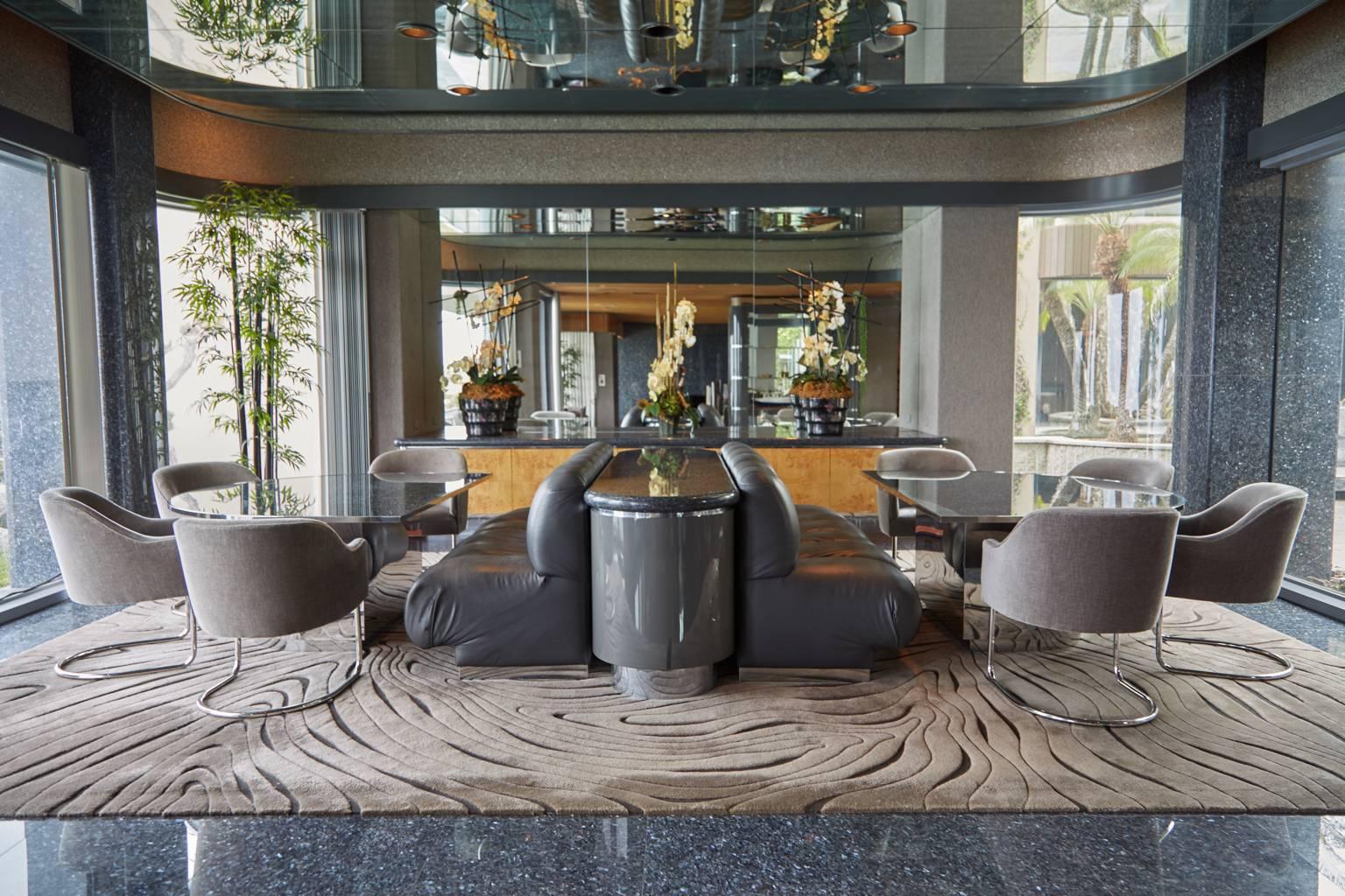 Invest in a piece of design history with this outstanding custom designed dining set by Steve Chase. Recently procured from an extraordinary coastal cliff top home in Laguna Beach which was custom designed in it's entirety by prolific Southern