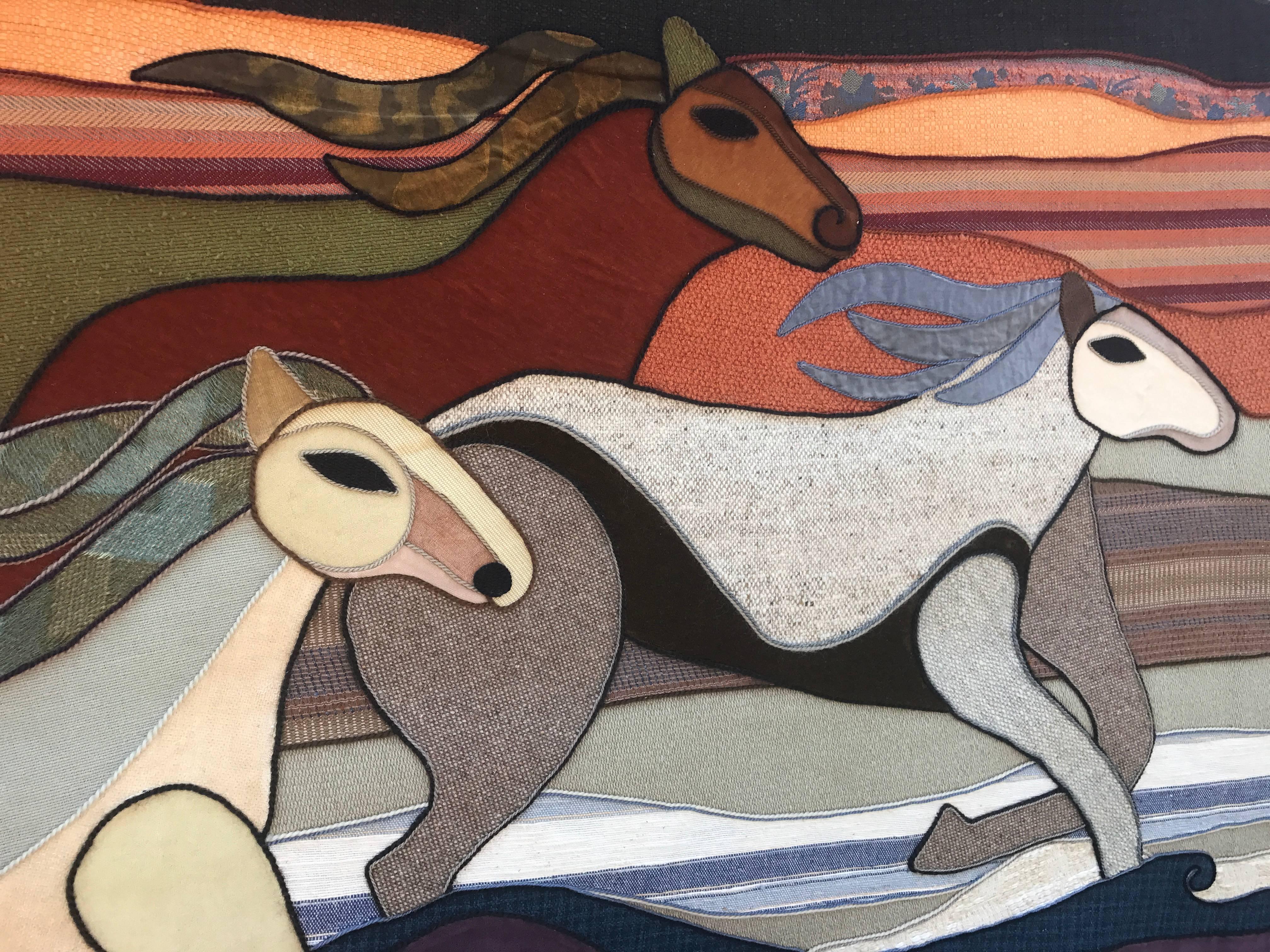 Wild horses couldn't drag me away - from this beautiful tapestry! But the owner was set on listing this gorgeous piece, unfortunately for me! This exquisite tapestry was crafted by San Francisco based artist Helen Webber. The tapestry is fabricated