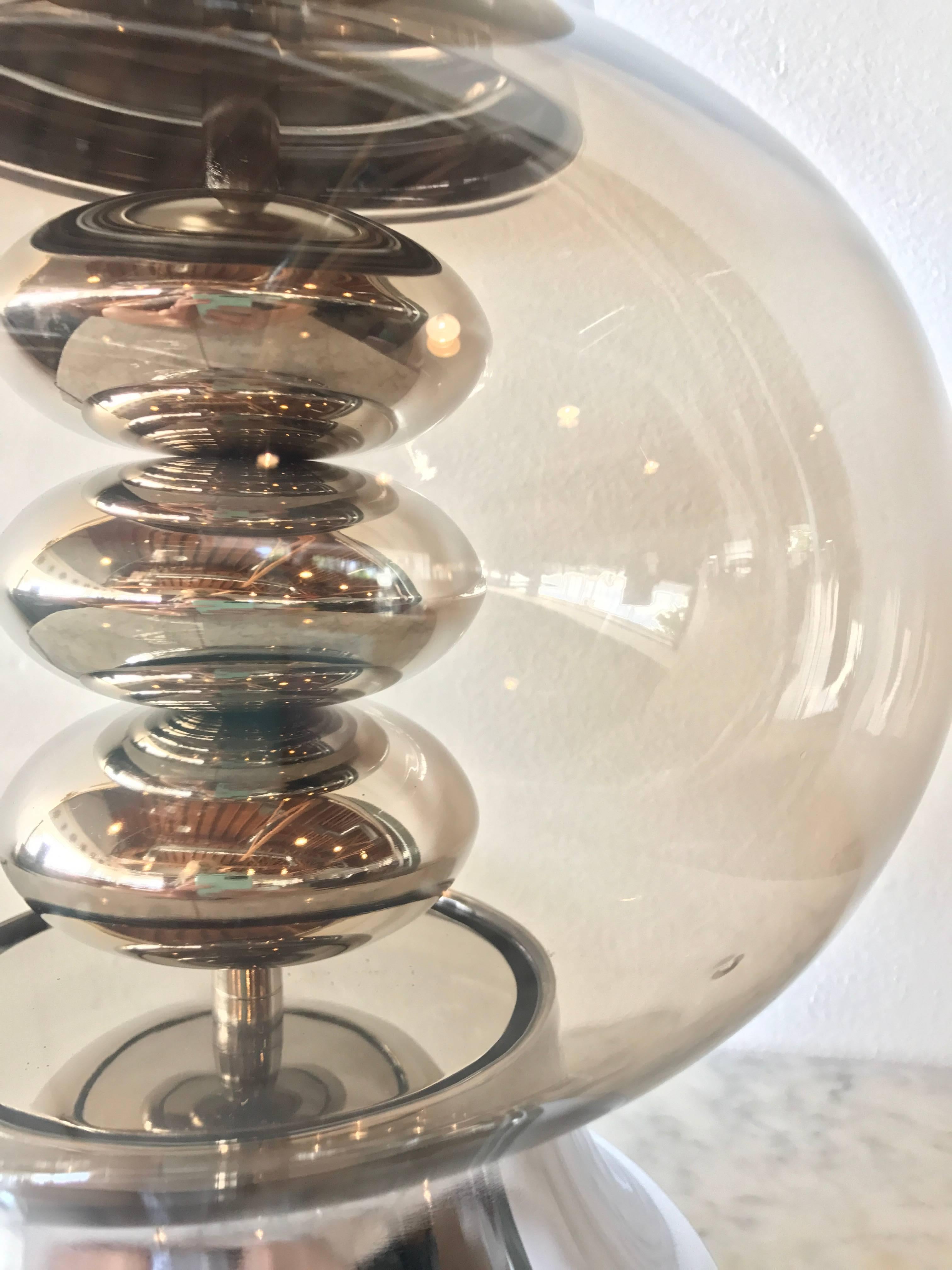 Smoked Glass Ellipsoids and Chrome Table Lamp, Italy, circa 1970 In Excellent Condition In Los Angeles, CA