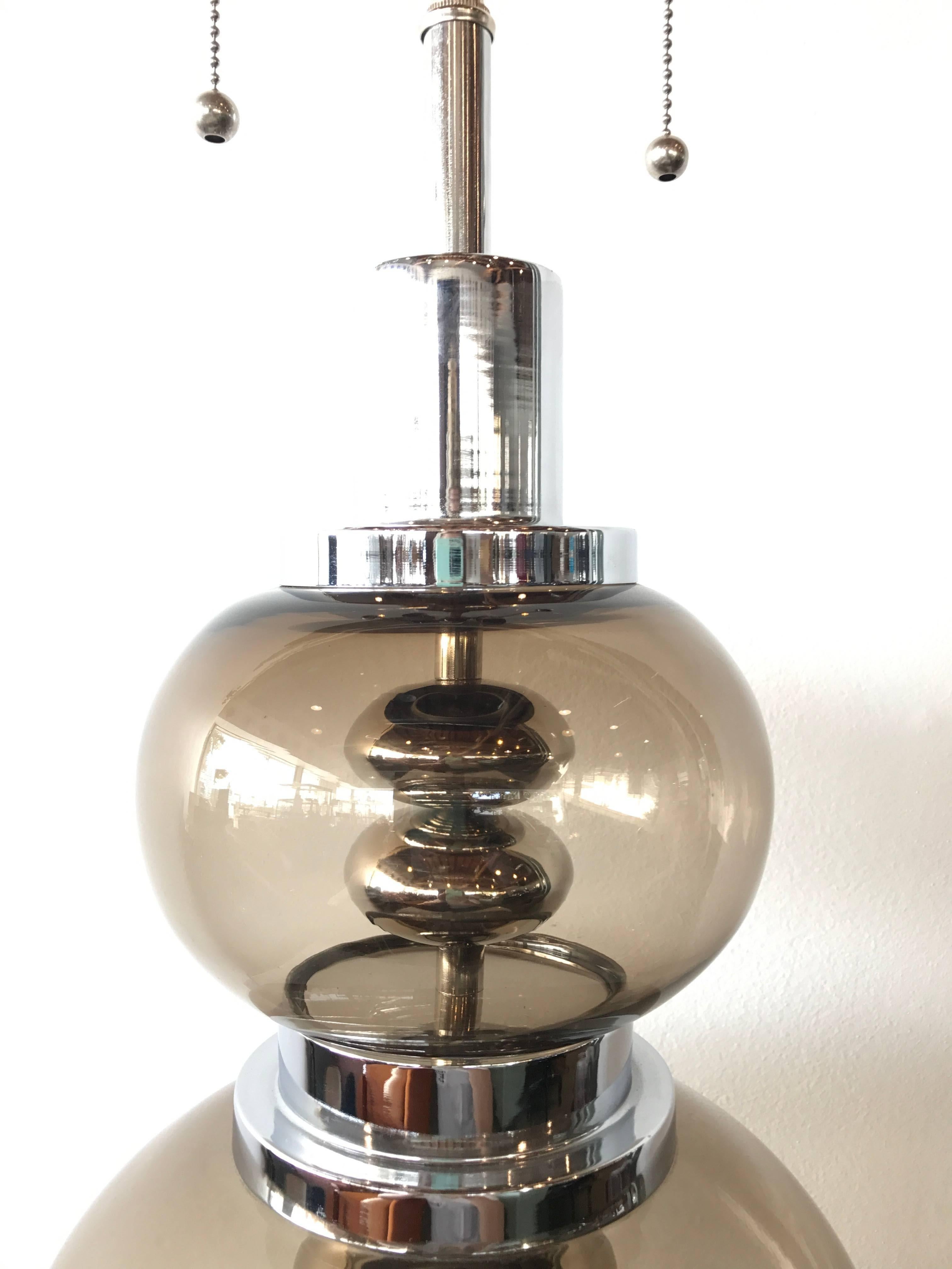 Late 20th Century Smoked Glass Ellipsoids and Chrome Table Lamp, Italy, circa 1970