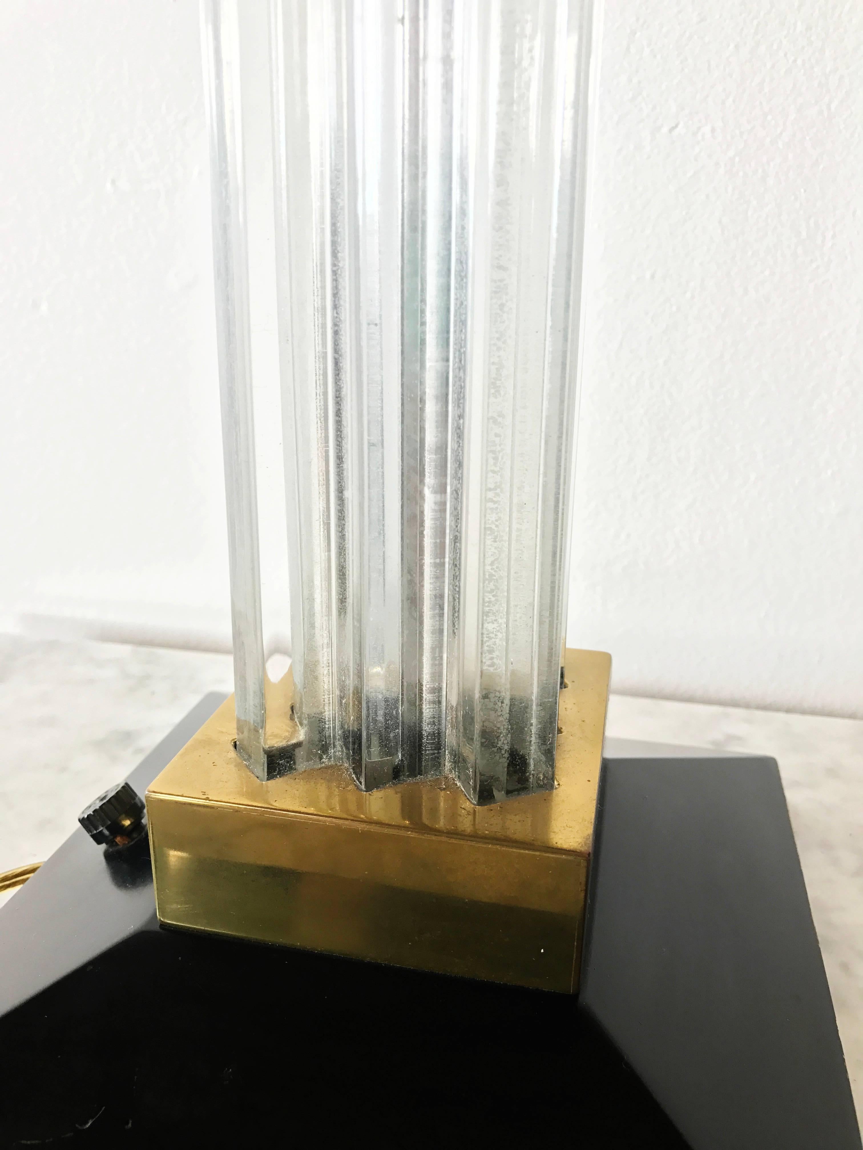 Mid-Century Modern Tall Fluted Lucite and Brass Table Lamp, circa 1970