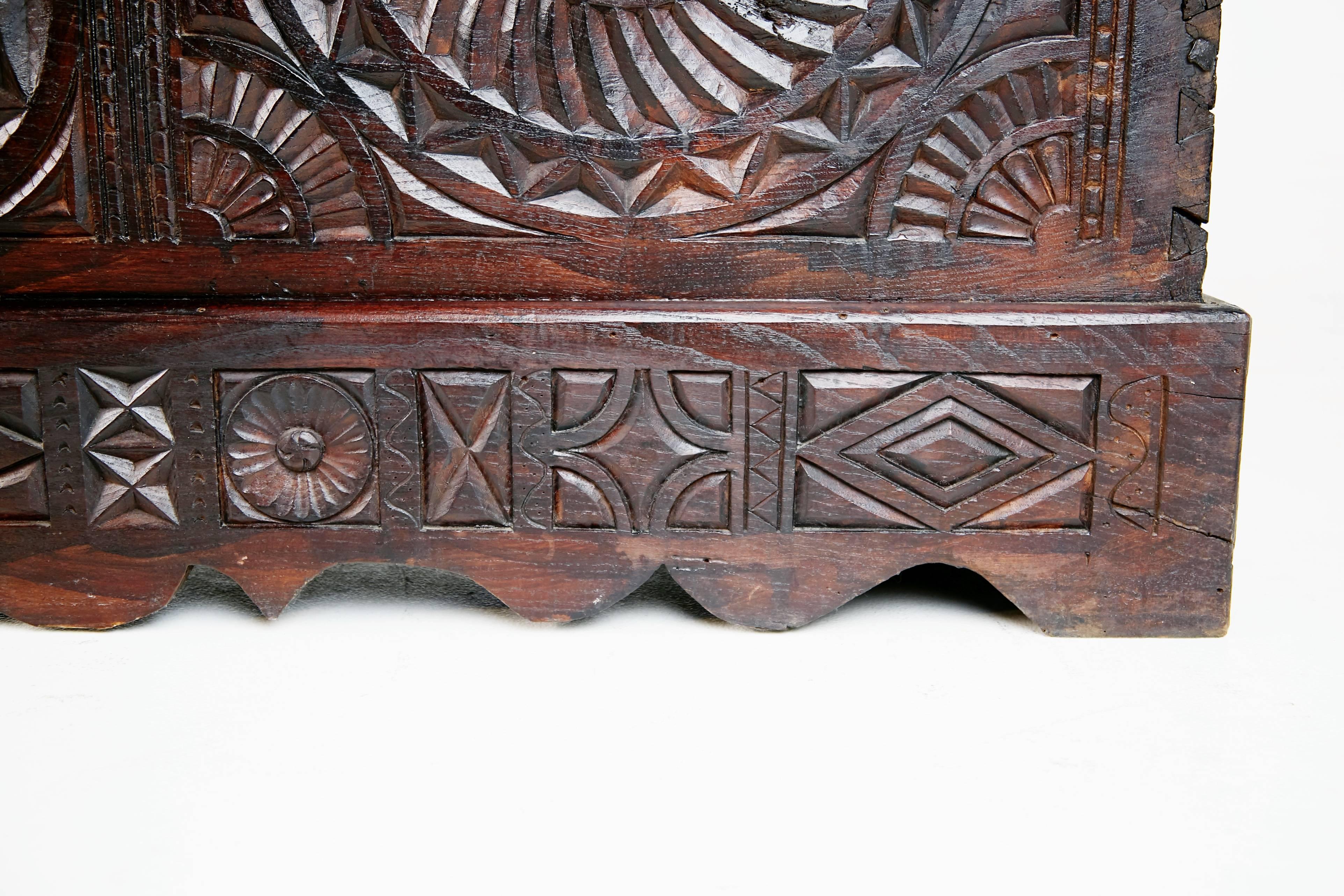 17th Century English Carved Oak and Elm Large Blanket Chest Coffer 1