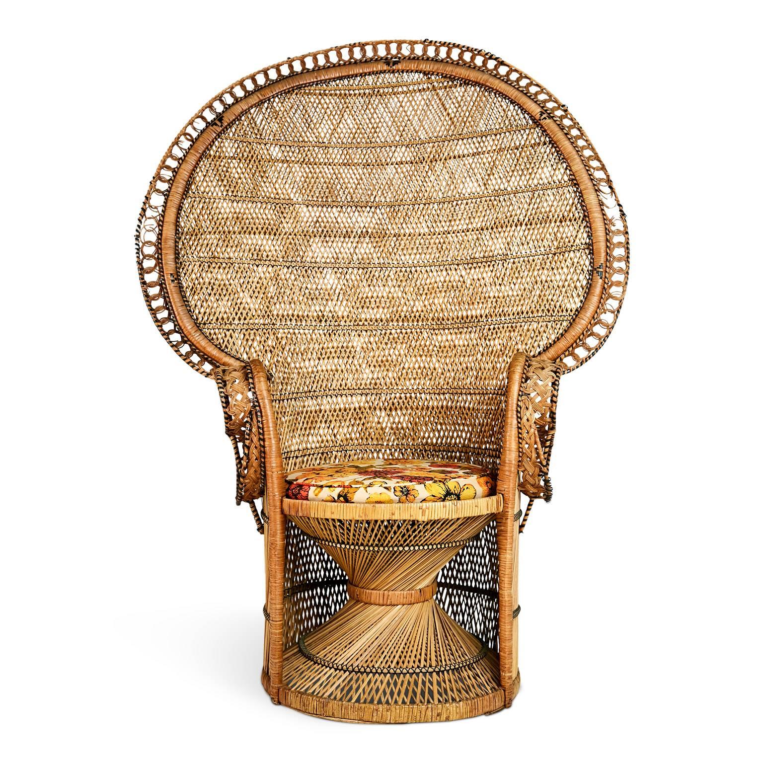 Indian Iconic ''Emmanuelle'' Sylvia Kristel Wicker Rattan Peacock Chairs, circa 1970