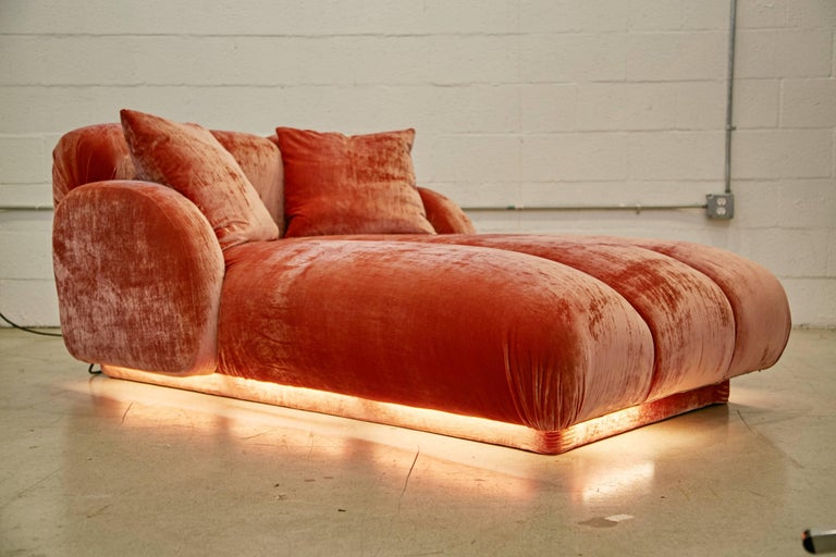 Custom Illuminating Pink Velvet Chaise by Steve Chase from Chase