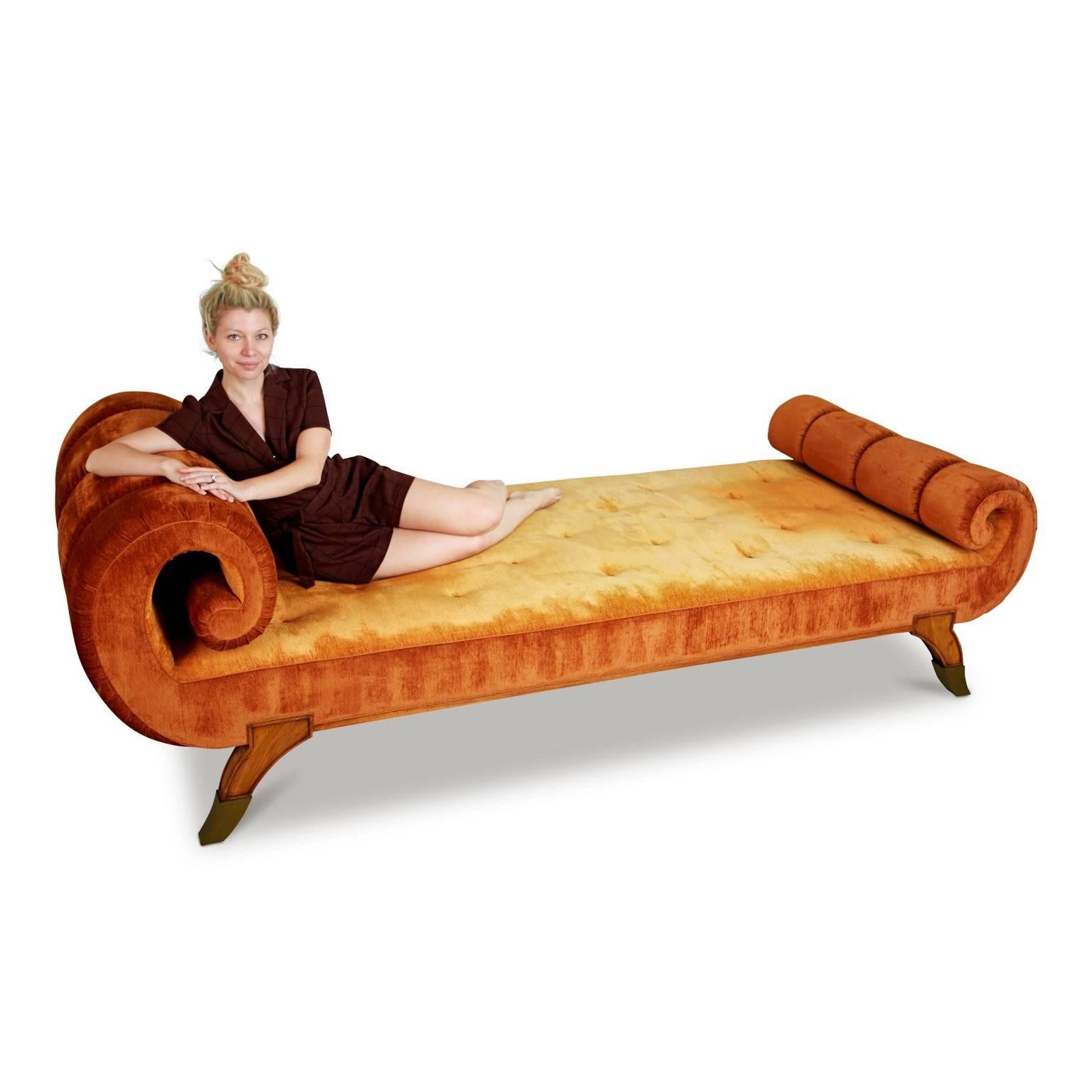 Grand Louis XVI Style Tufted Daybed or Chaise Lounge with Rolled Arms 1
