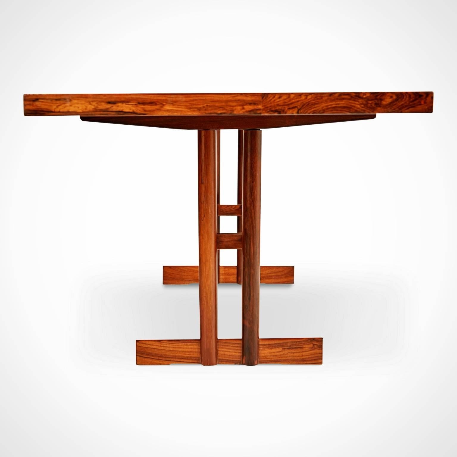 Jacaranda Rosewood Patchwork Trestle Dining Table, Brazil, circa 1970 In Excellent Condition In Los Angeles, CA