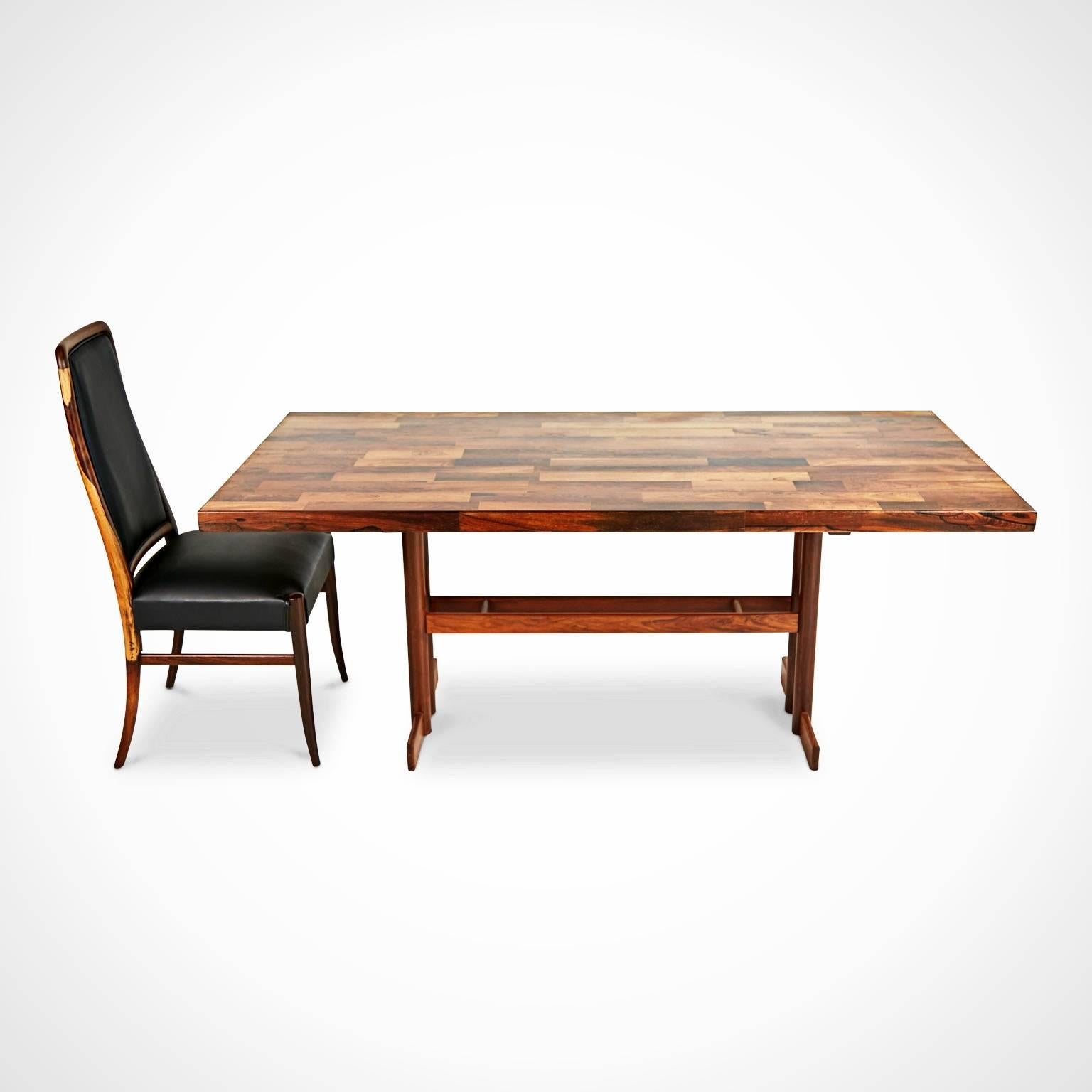 Jacaranda Rosewood Patchwork Trestle Dining Table, Brazil, circa 1970 1