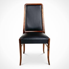 Exotic Jacaranda and Black Leather Dining Chairs, Set of Four, Brazil Circa 1970