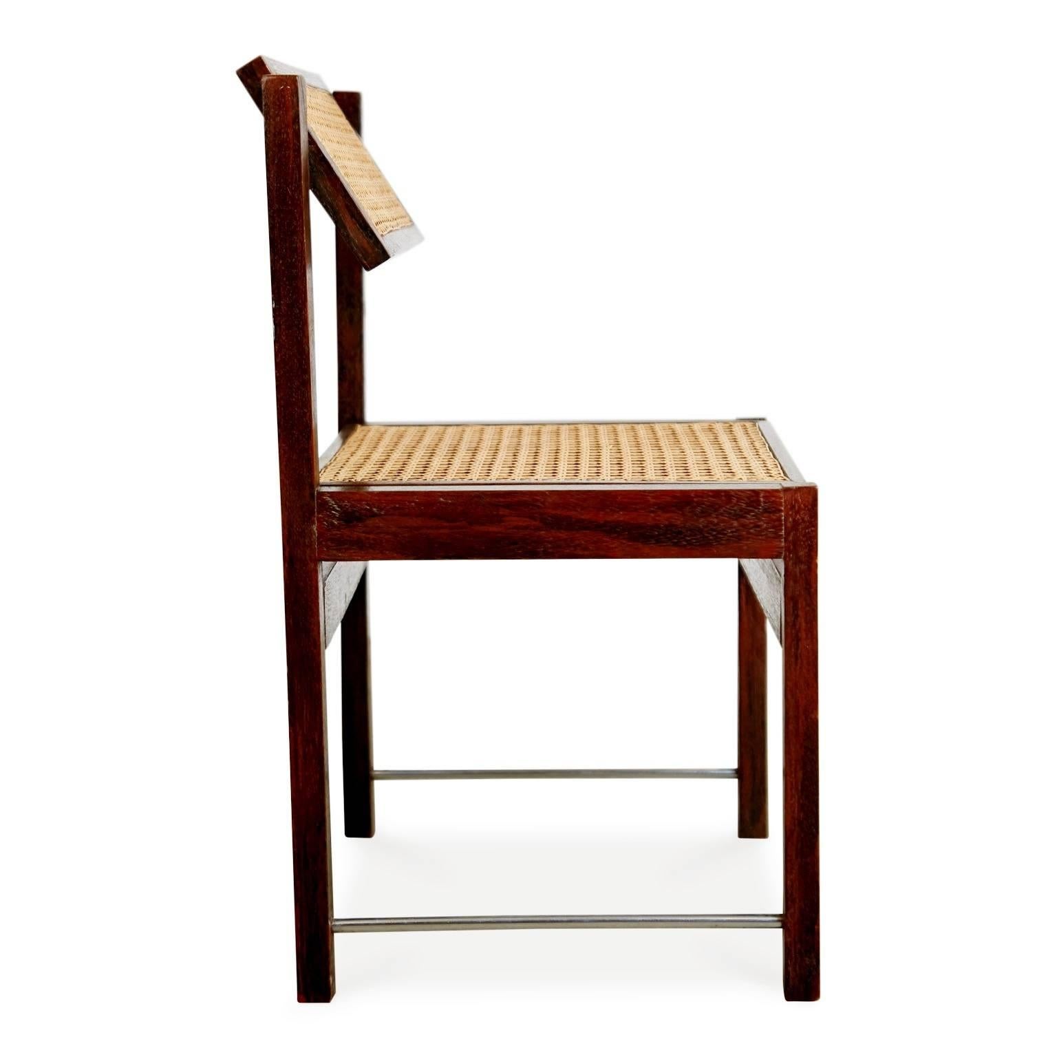 Brazilian Hardwood Tilt-Back Caned Dining Chairs, circa 1965 In Good Condition In Los Angeles, CA