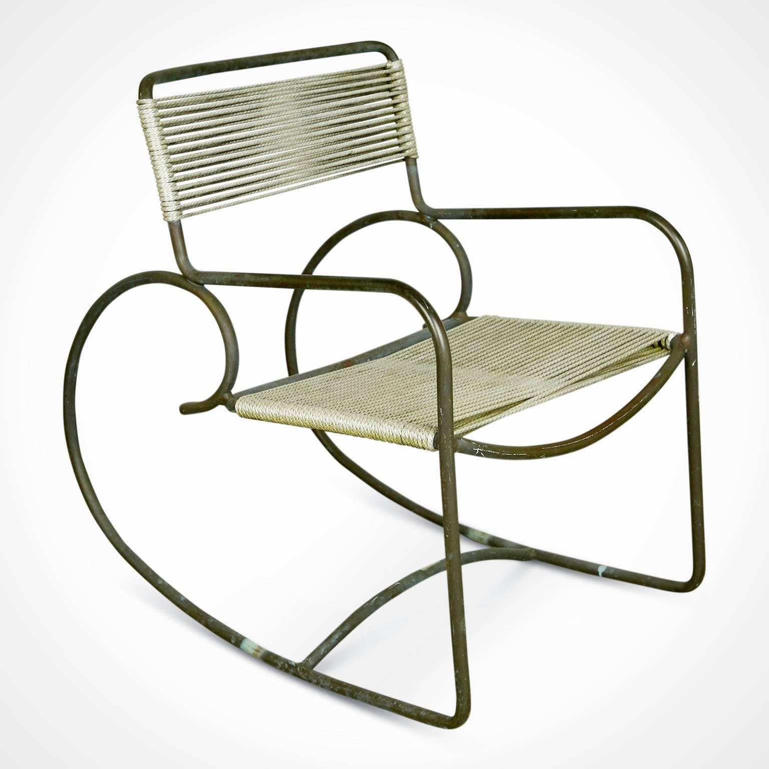 Mid-Century Modern Signed Walter Lamb for Brown-Jordan Bronze Outdoor Rocking Chair, circa 1950