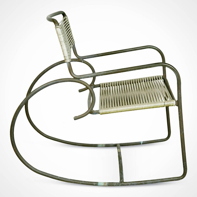 Signed Walter Lamb for Brown-Jordan Bronze Outdoor Rocking Chair, circa ...