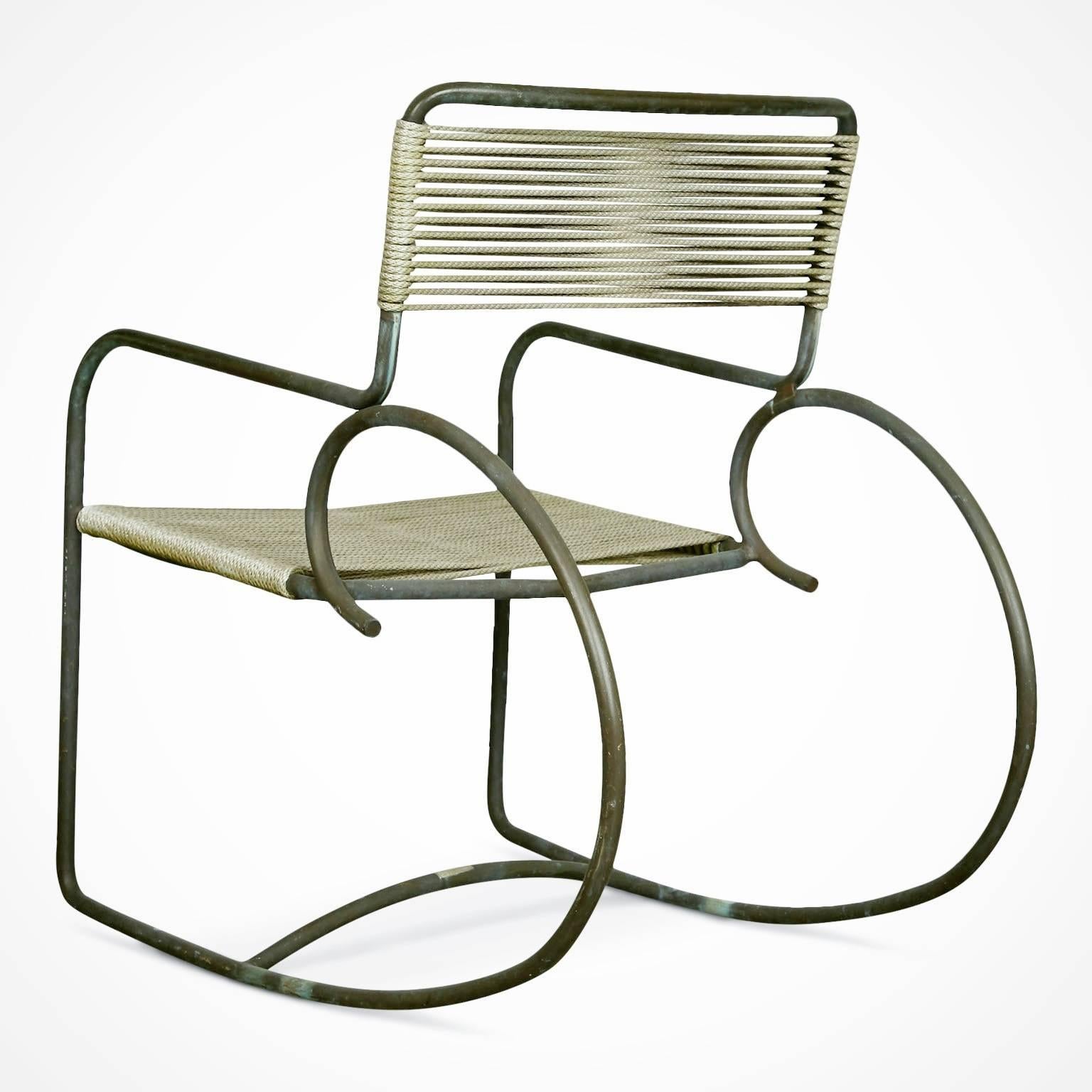 Signed Walter Lamb for Brown-Jordan Bronze Outdoor Rocking Chair, circa 1950 In Excellent Condition In Los Angeles, CA