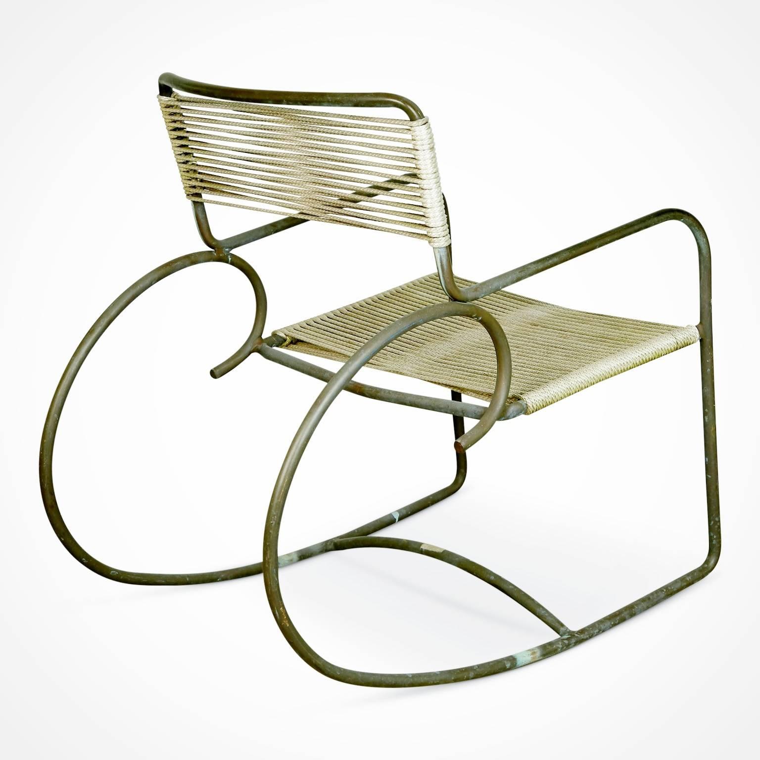 Mid-20th Century Signed Walter Lamb for Brown-Jordan Bronze Outdoor Rocking Chair, circa 1950