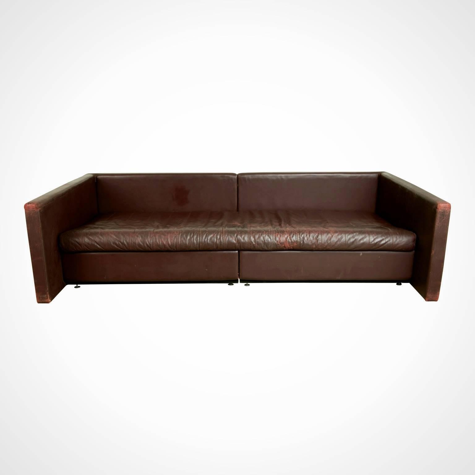 Modern Architectural Leather Sofa by Joseph D'Urso for Knoll International, circa 1980