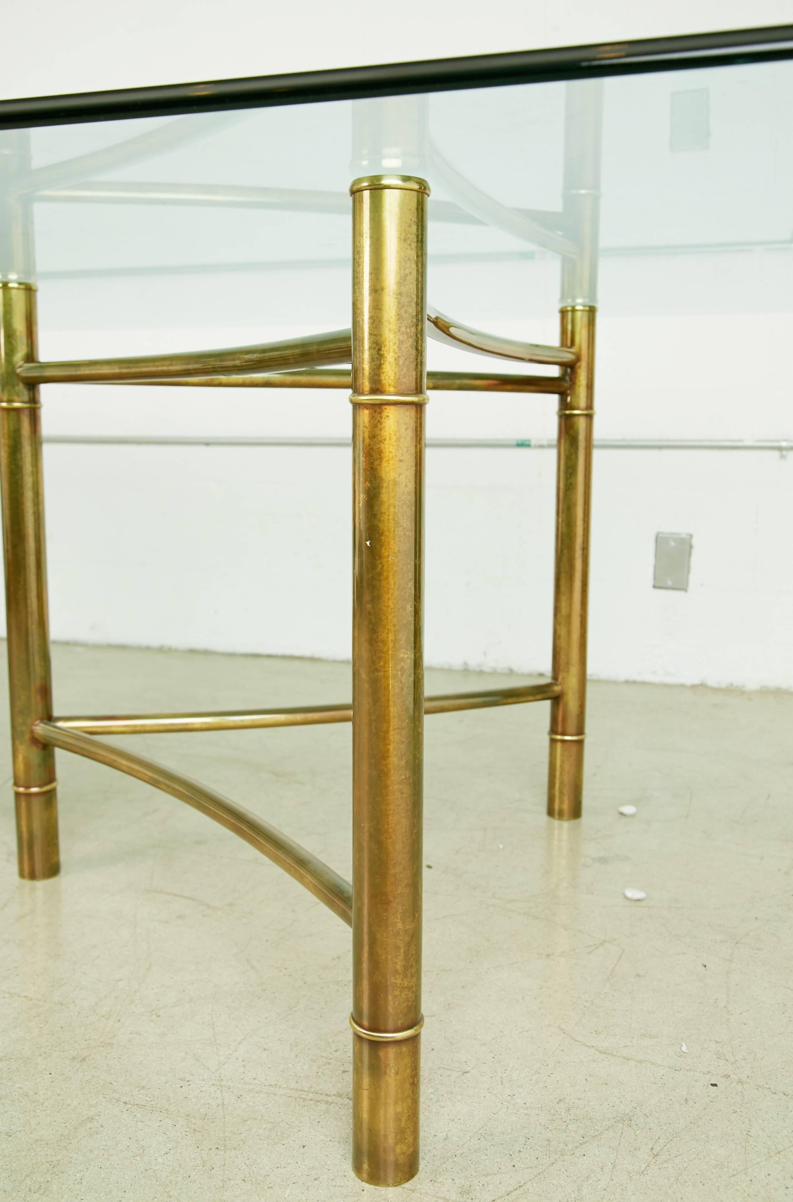 Late 20th Century Mastercraft Brass Dining Table with Triangular Bases, circa 1970