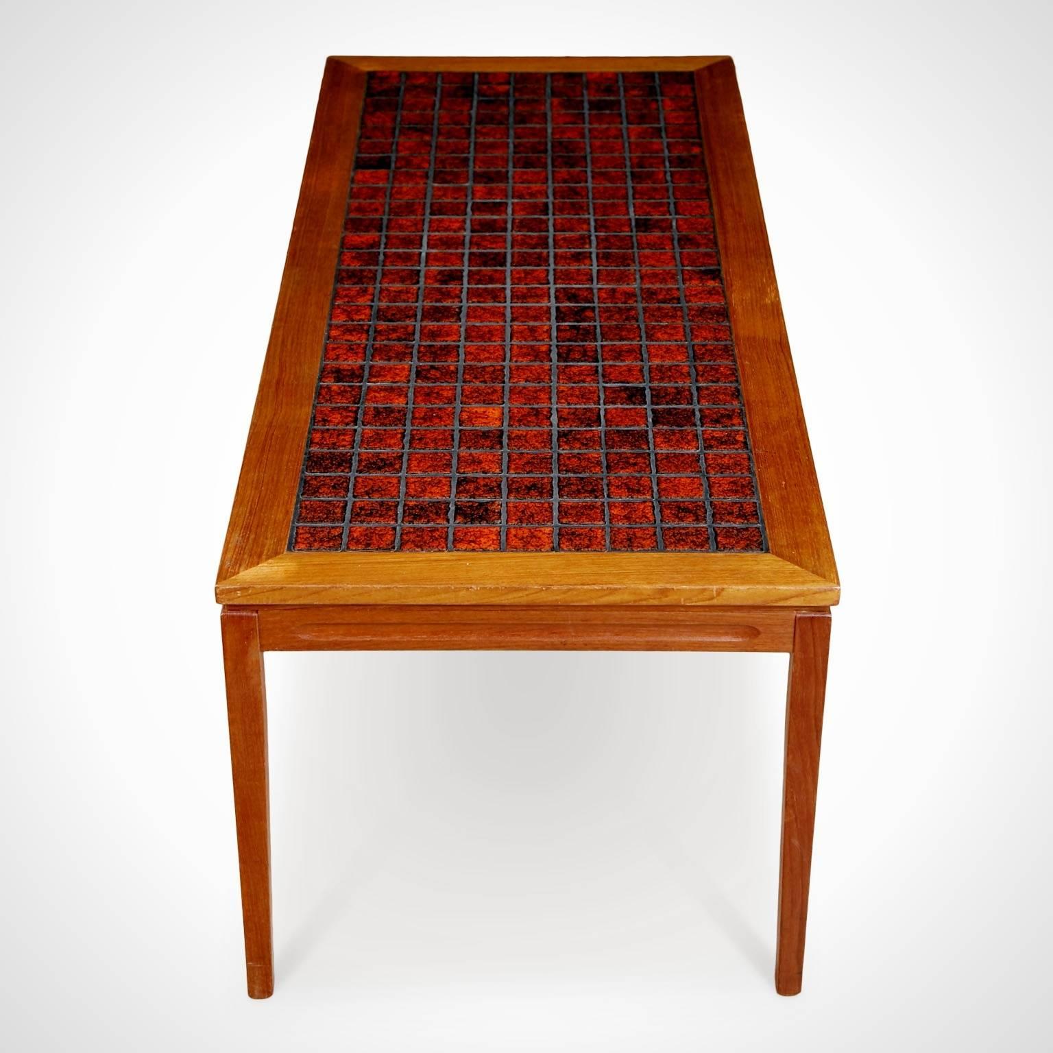 Danish Teak Coffee Table with Red Tile-Top, circa 1960 In Good Condition In Los Angeles, CA