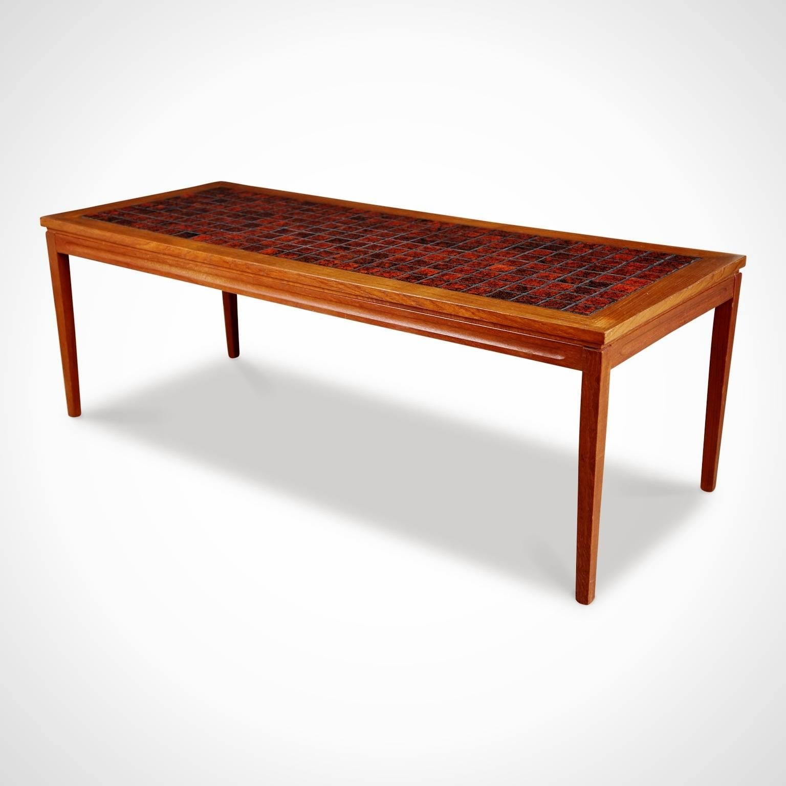 Mid-20th Century Danish Teak Coffee Table with Red Tile-Top, circa 1960
