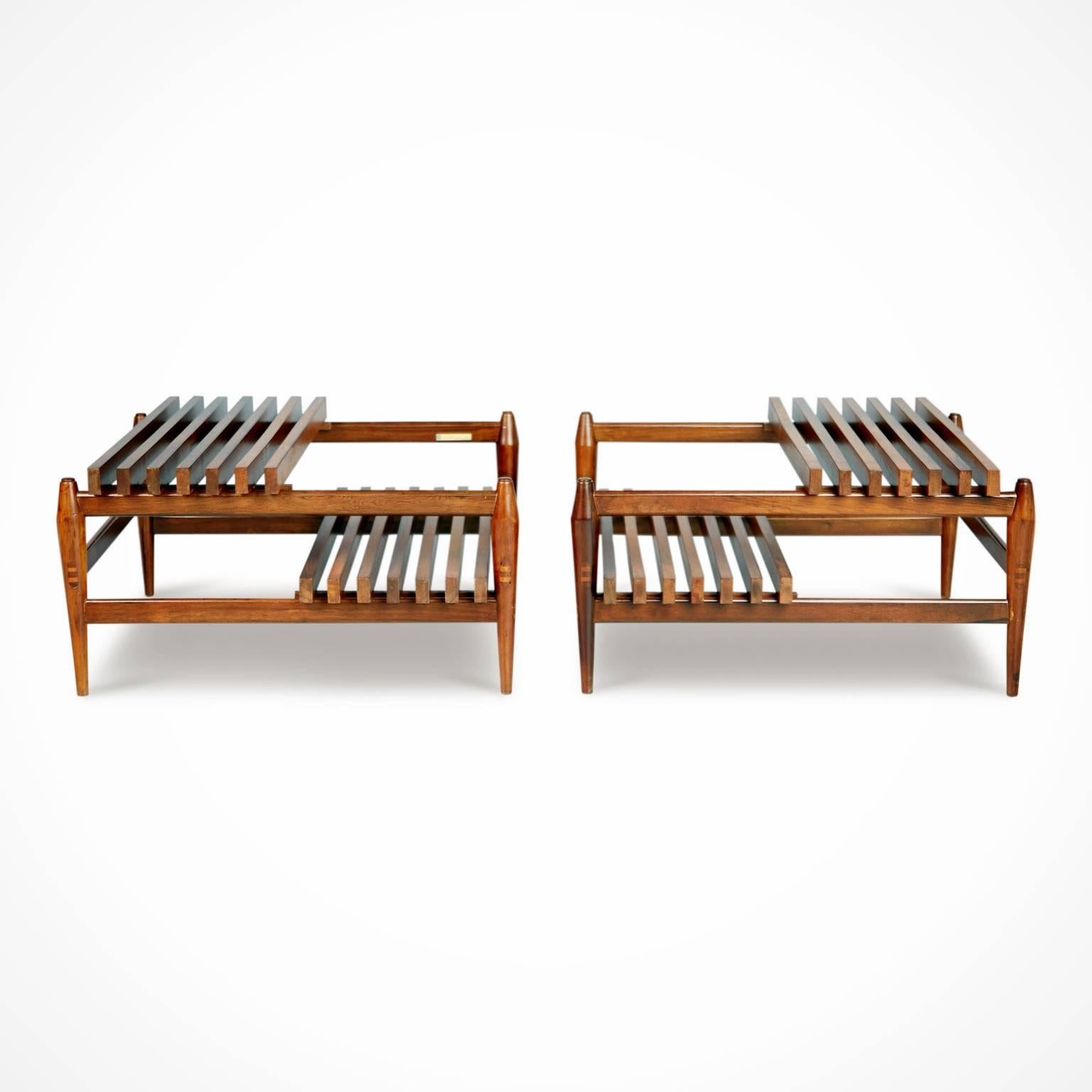 Mid-Century Modern Liceu De Artes e Oficios Jacaranda Slatted Side Tables, Pair, Brazil, circa 1950